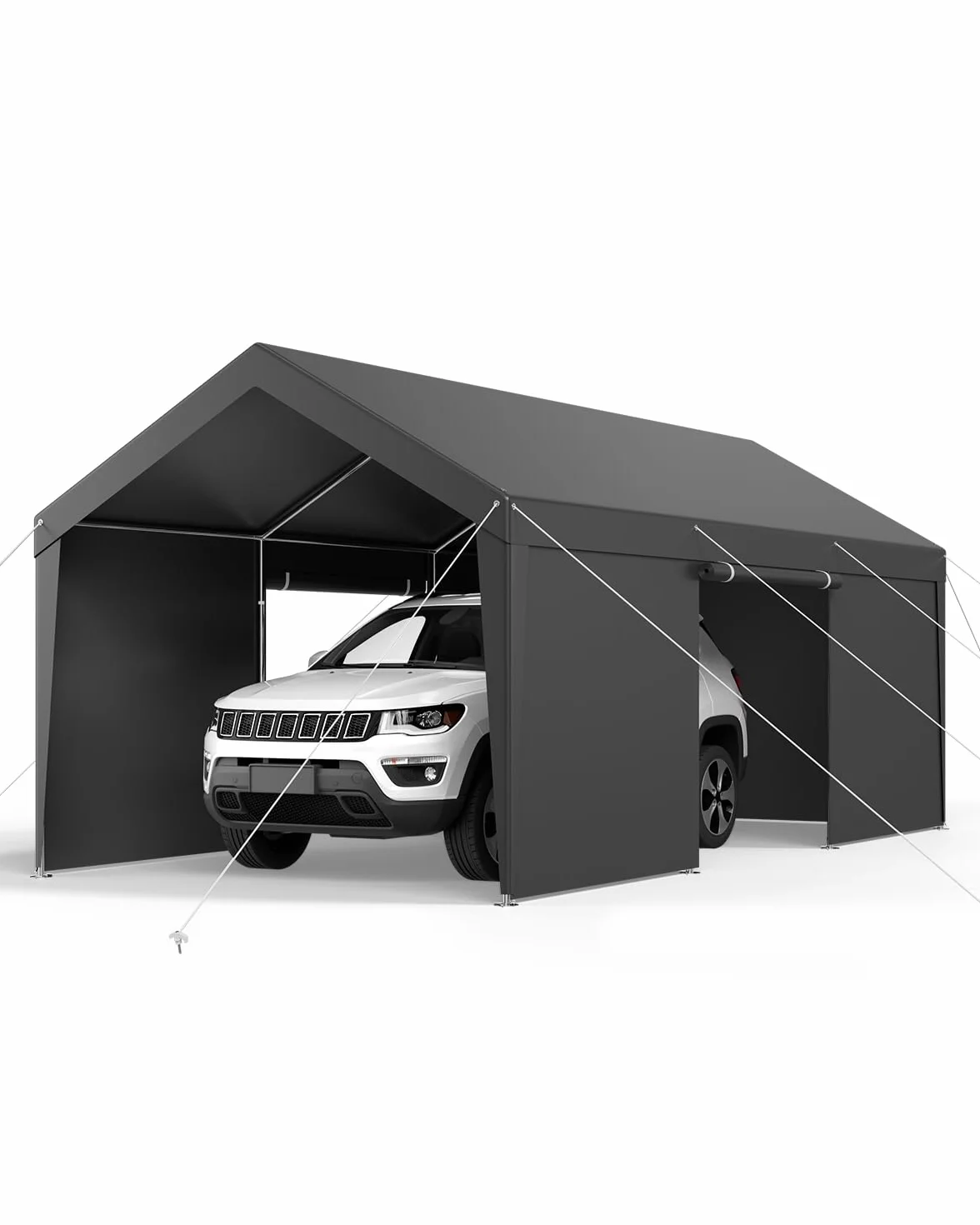 VEVOR Cochera 3,05 x 6,09 x 2,87 m Portátil con Paredes Laterales y Puerta Desmontables, Resistente a UV y Agua, Gris