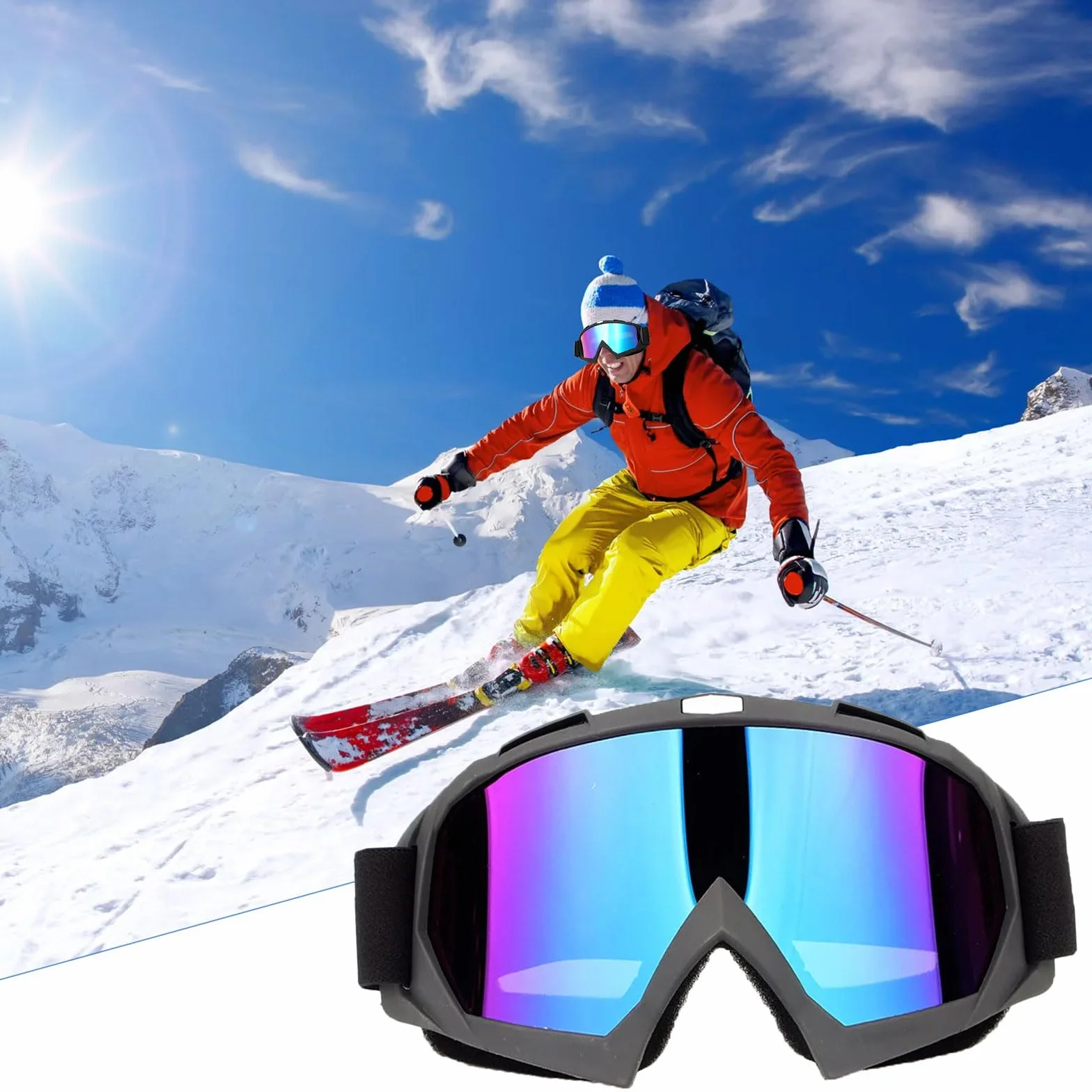 Gafas de Esquí y Snowboard a Prueba de Viento con Espejo para Montañismo
