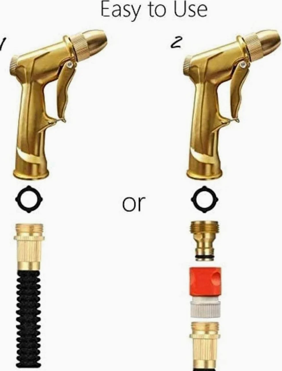 Pistola de pulverización de manguera de agua ajustable, pistola de pulverización de manguera de metal de alta presión con boquilla de latón