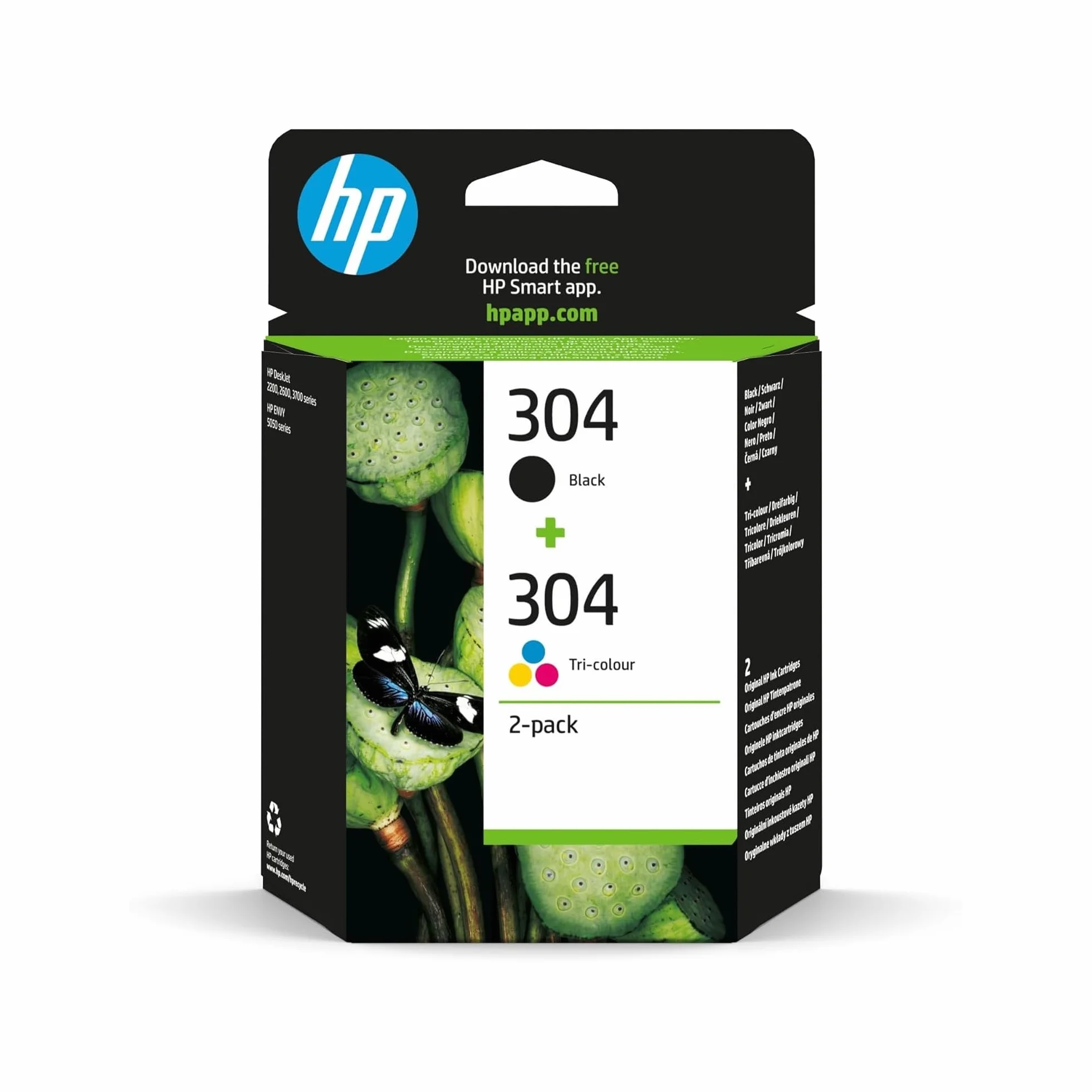 HP 304 3JB05AE Pack de 2 Cartuchos de Tinta Originales Negro y Tricolor para Impresoras HP DeskJet 2620, 2630, 3720, 3730, 3750, 3760, Envy 5010, 5020, 5030