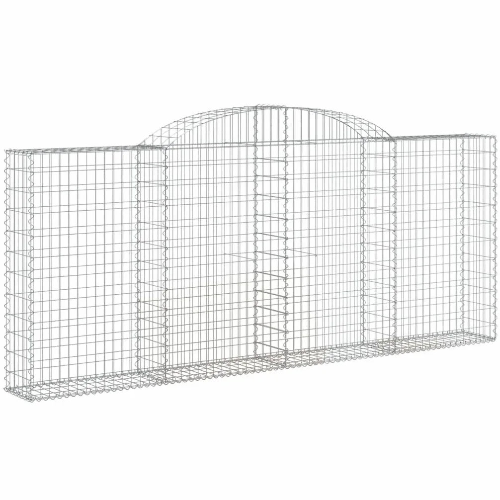 Gaviones con arco alto, 4 unidades, 300 x 30 x 120/140 cm, de hierro galvanizado para barreras de jardín y protección visual, construcción estable duradera y resistente a la corrosión
