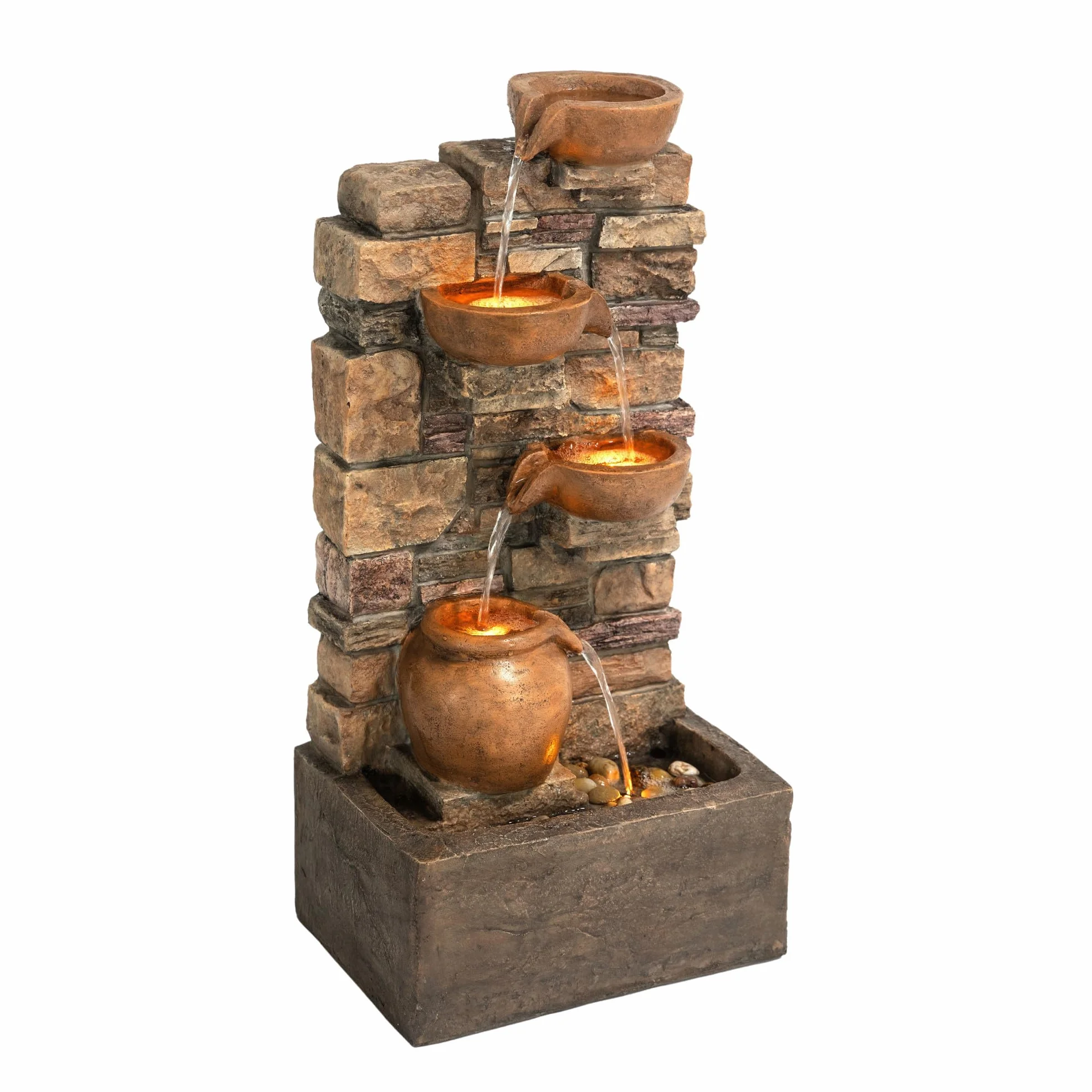 Teamson Home Fuente en Cascada 4 Niveles Marron Exterior con LED