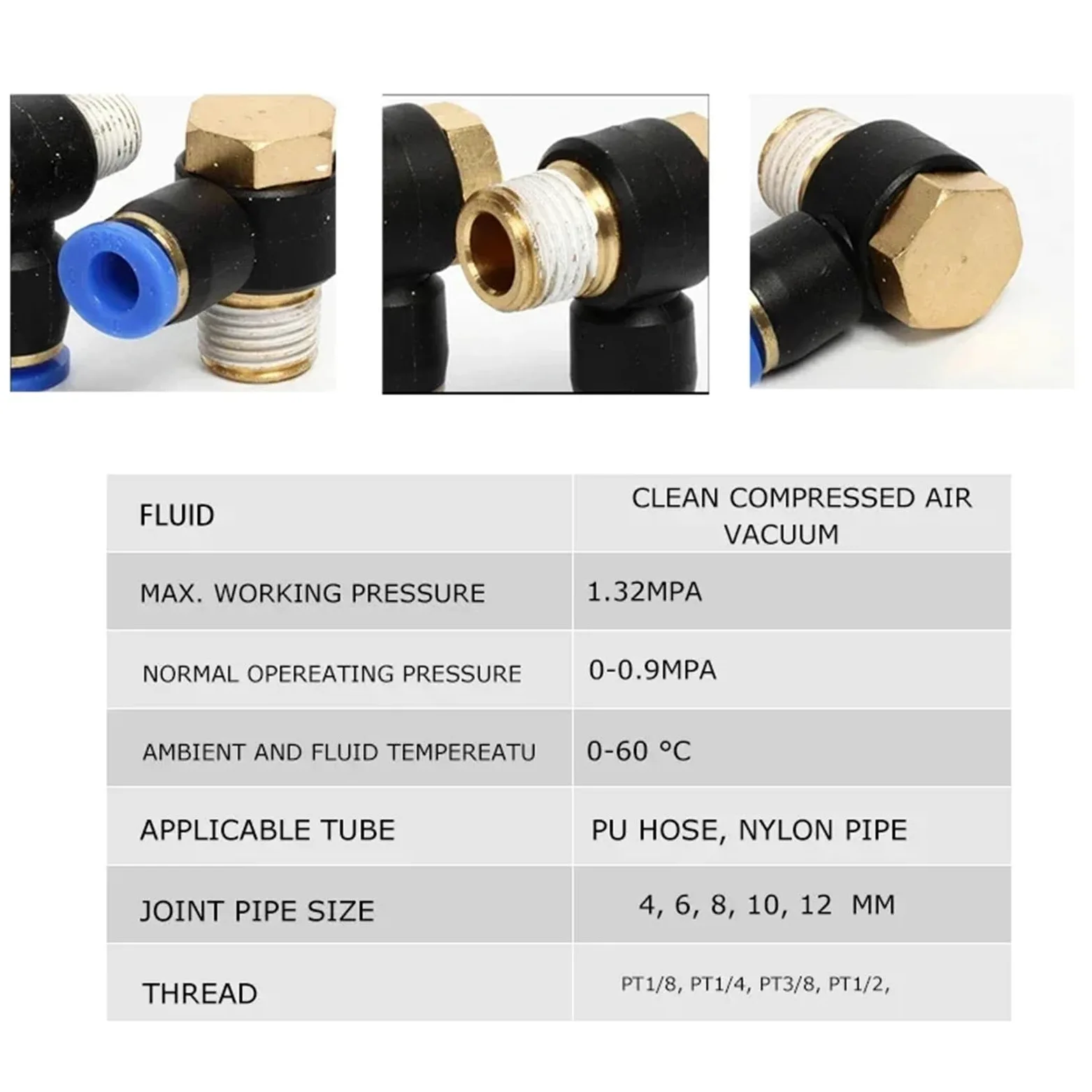 10 Piezas de Conector rápido for Manguera neumática, Cilindro Hexagonal Exterior Ph6-01, Codo de ángulo Recto roscado, Tipo L, Junta de tráquea 8-02(10PCS PH6-M5)