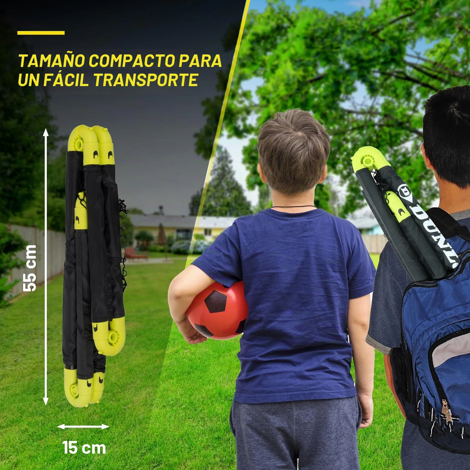Dunlop Portería de fútbol plegable 50x44x44 cm Juego de 2 Kit de entrenamiento interior exterior Negro/Amarillo