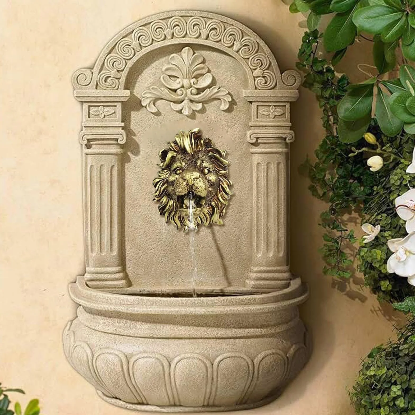 Caño para fuente, pulverizador de agua para jardín de león, cascada de resina natural, decoración de jardín de agua y estanque, accesorios para fuentes de agua, arte de pared para jardín, terraza