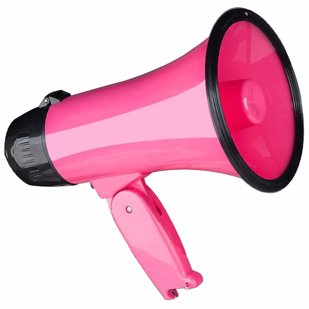 Altavoz Megáfono Compacto 25 Vatios PA Bullhorn con Sirena, Grabadora, Abrebotellas Rosa