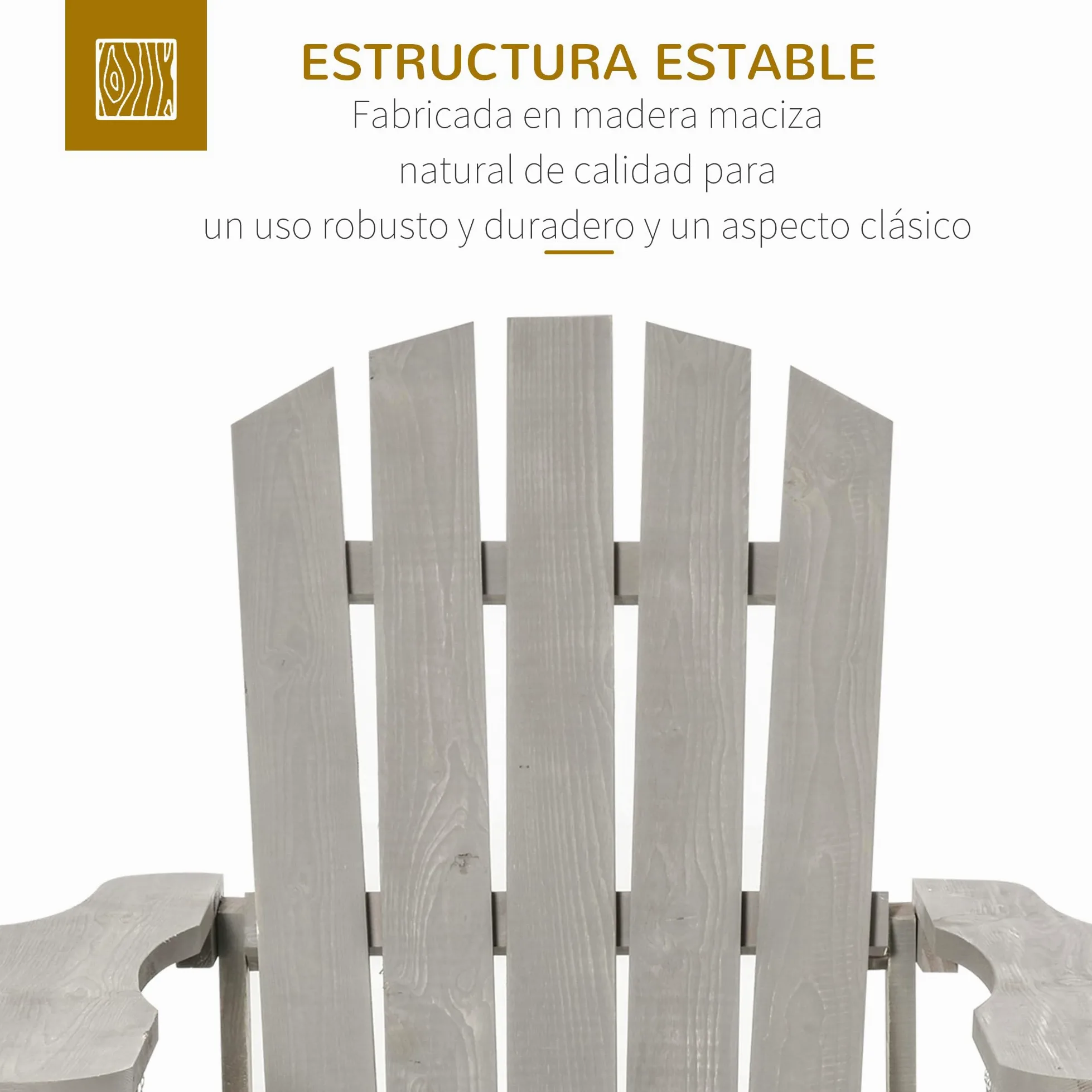 Outsunny Silla Adirondack de Madera Silla de Jardín con Asiento Extra Ancho Carga 150 kg para Patio Terraza Balcón 78x89x88 cm Gris Claro