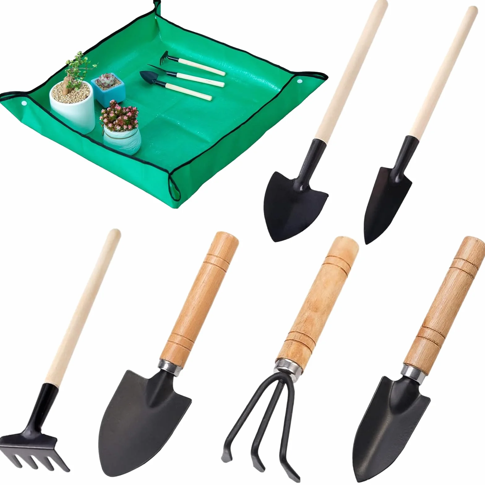 Mini Herramientas de Jardín 7 Piezas Juego de Herramientas Hierro con Mango de Madera Mini Jardín Planta Herramienta Pala Jardín Herramientas Manuales para Bonsái, Plantas y Flores en Maceta