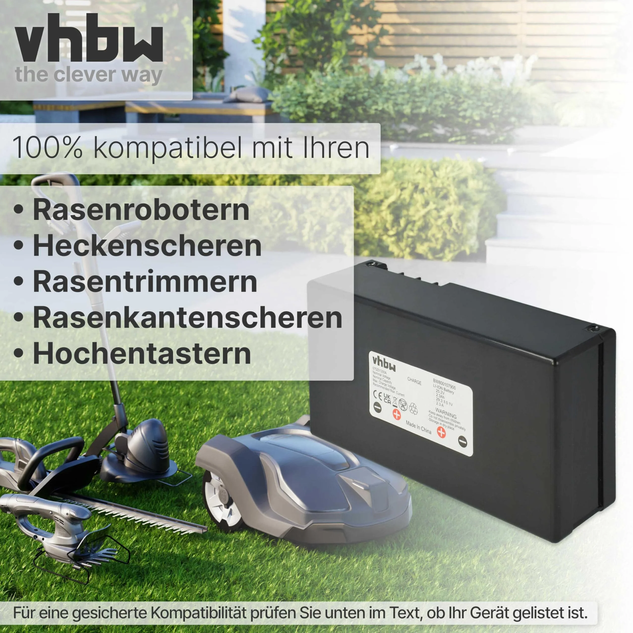 vhbw Batería Recargable reemplaza STIGA 1126-1032-01 | para robot cortacésped (2300 mAh, 25,2 V, Li-Ion)