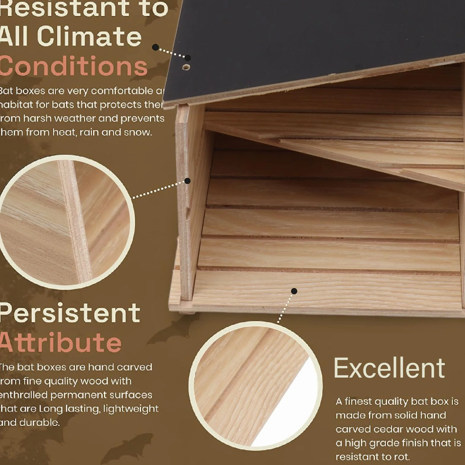 Asixxsix Casa de Murciélagos, Caja de Madera de Doble Cámara para Murciélagos, Resistente a la Intemperie, Fácil de Instalar, Limpia su Jardín de Insectos, 5.7x8.9x3.5in