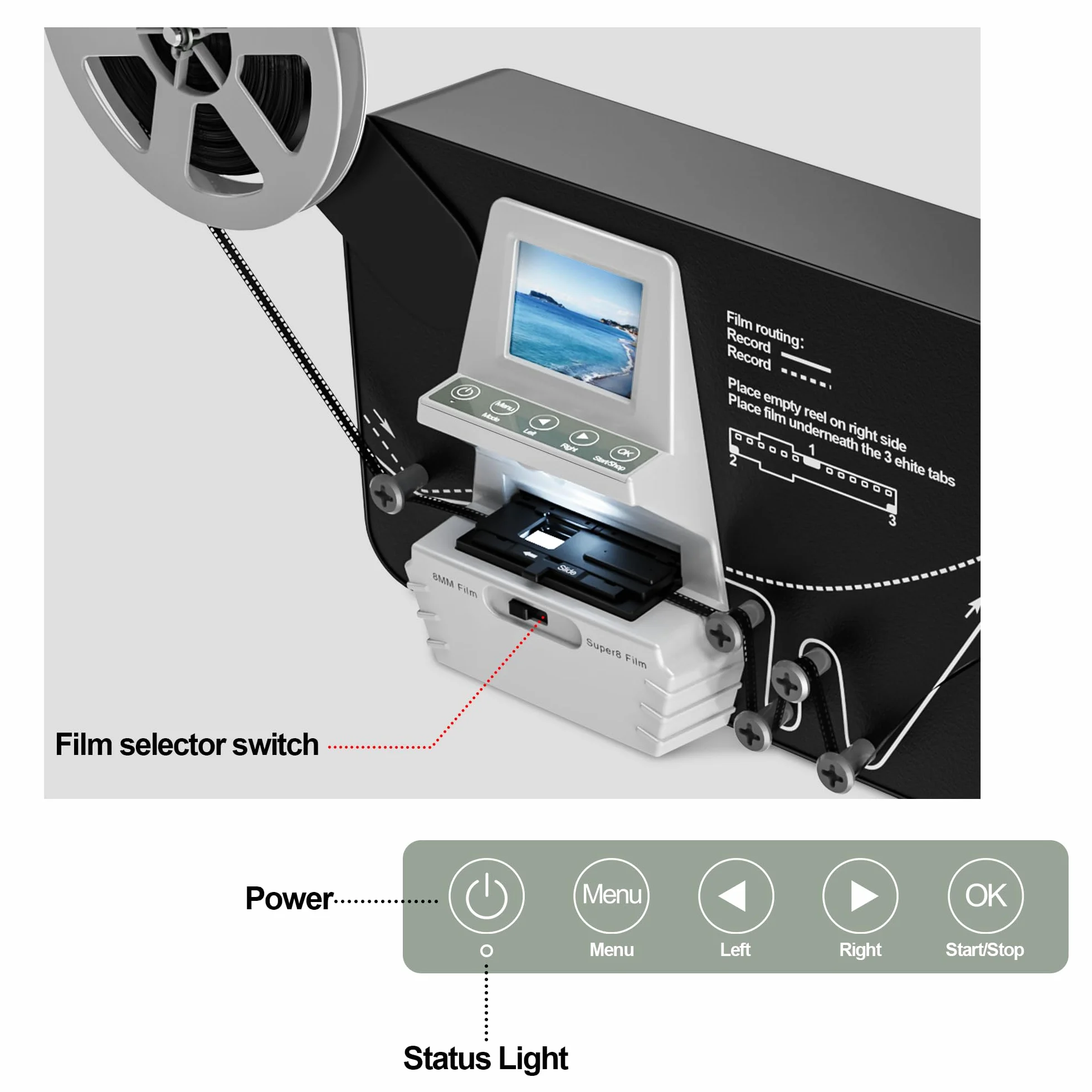 Escáner de película 8/8 mm convertidor digital 1080P 2,4" LCD 32 GB SD