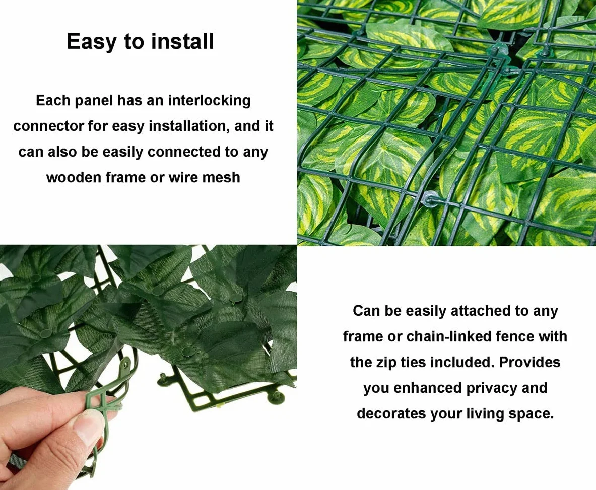 Hojas de Artificial para Jardín Seto Artificial Decoración de hojas de vid de valla de setos artificiales para valla de privacidad, pantalla de pared, jardín, patio, patio, exterior, decoración de