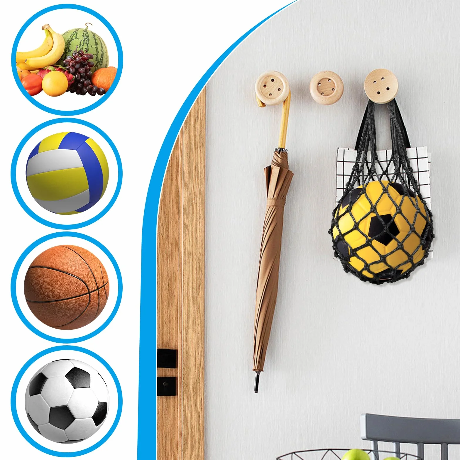 Bolsa para Balón, Red para Balones de Fútbol, con 2 Agujas Plateadas Inflables, para Baloncesto, Voleibol