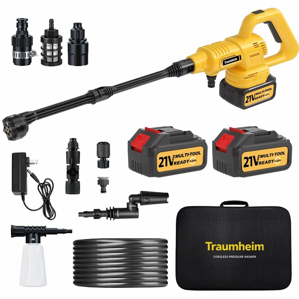 Hidrolimpiadora inalámbrica, 17 Piezas, 8000 mAh, máx. 68 Bares, con Boquilla 6 en 1 y Boquilla giratoria de 180°, hidrolimpiadora portátil para Coches, Bicicletas, terrazas y Jardines.