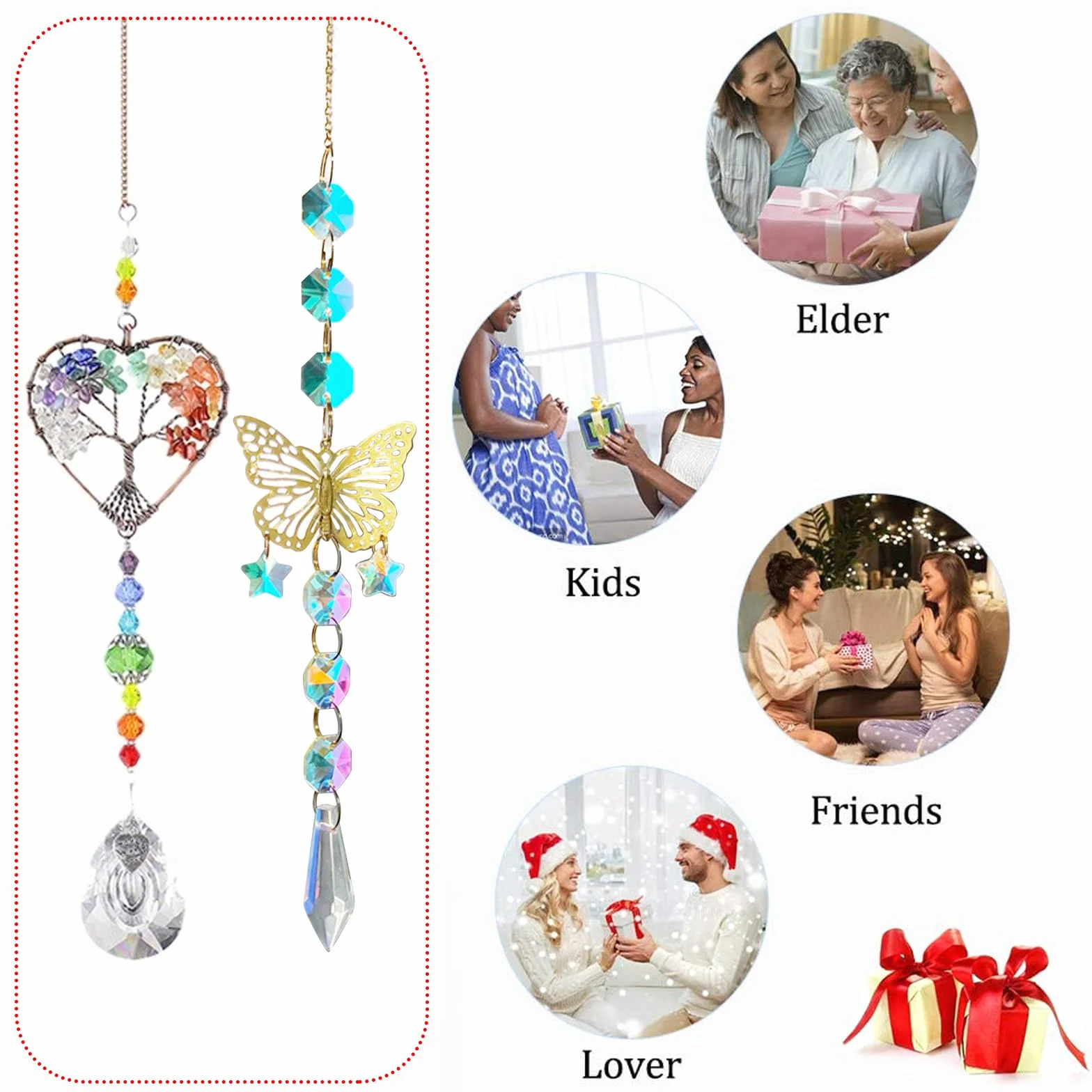 TYXHXTF 2 Piezas Atrapasoles de Cristal, Árbol de la Vida y Mariposa Campanas de Viento, Sun Catcher para Ventanas y Jardines, Prisma Colgante para Casa