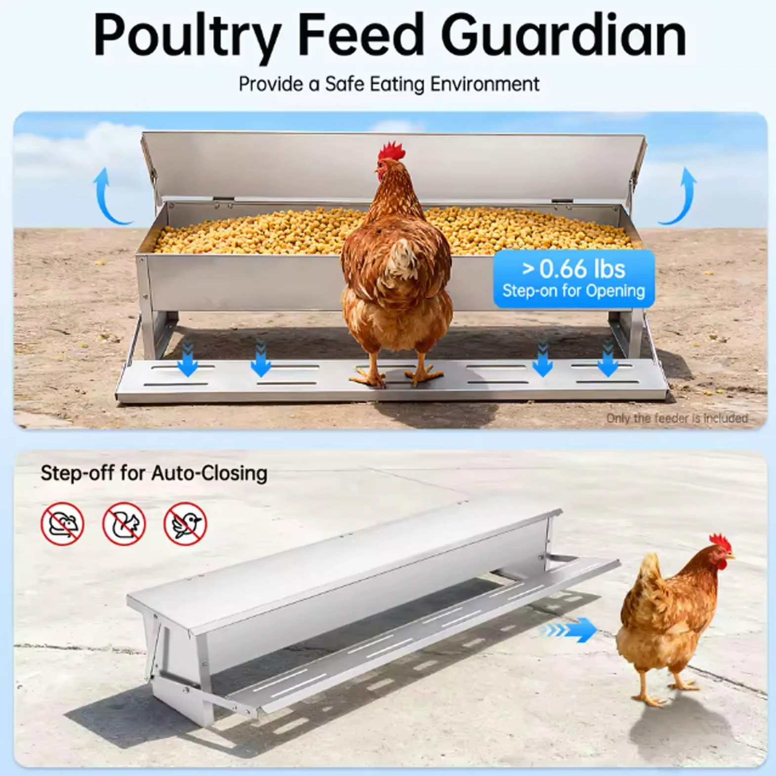 Comedero Automático para Pollos con Pedal de Acero 4-9 kg de Capacidad Alimentador para Gallinas Alimenta a 6 Pollos Hasta por 10 Días para Faisanes, Pollos y Gallineros Exteri(Size:Large - 82.5x18cm)