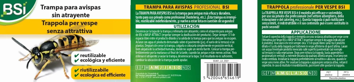 BSI - Potente Trampa para Avispas y avispones - Apta para avispones asiáticos - Natural - Reutilizable
