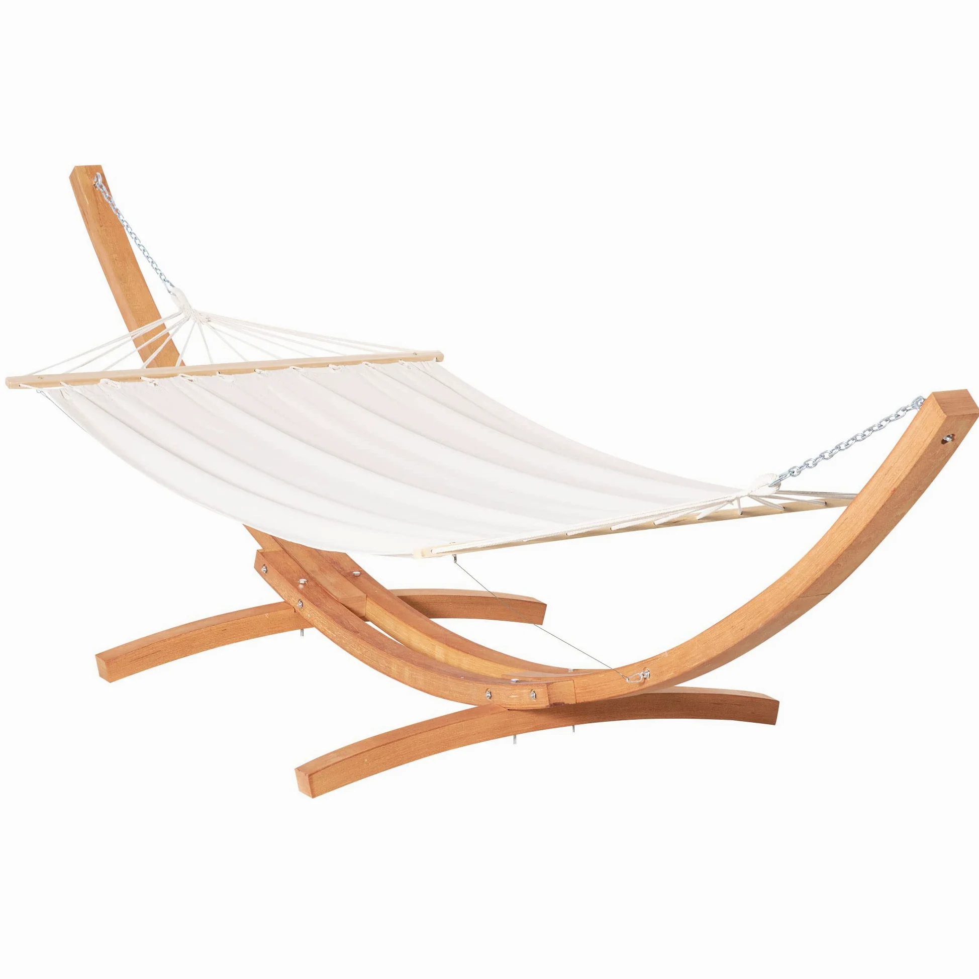 Outsunny Hamaca con Soporte de Madera Hamaca de Jardín Colgante con Marco y Tumbona de Algodón 200x120 cm para Terraza Balcón Carga 150 kg 392x120x102 cm Blanco y Natural