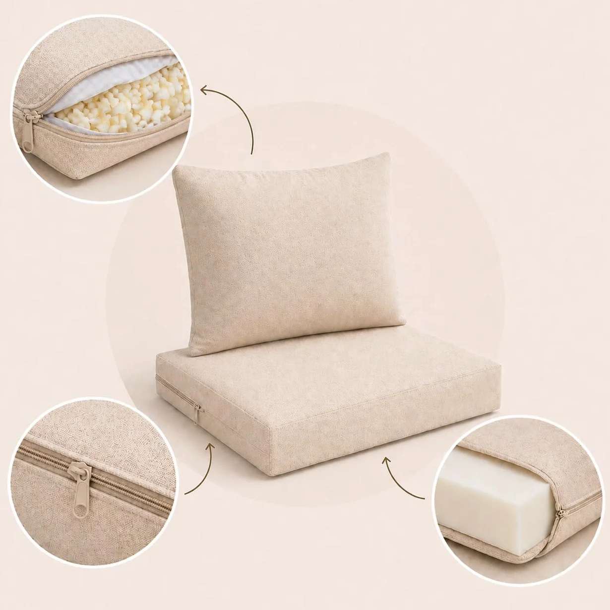 chilly pilley® Cojines para Muebles De Ratán, Cojines De Jardín, Respaldos, Muchos Tamaños Y Muchos Colores 50x40, Crema