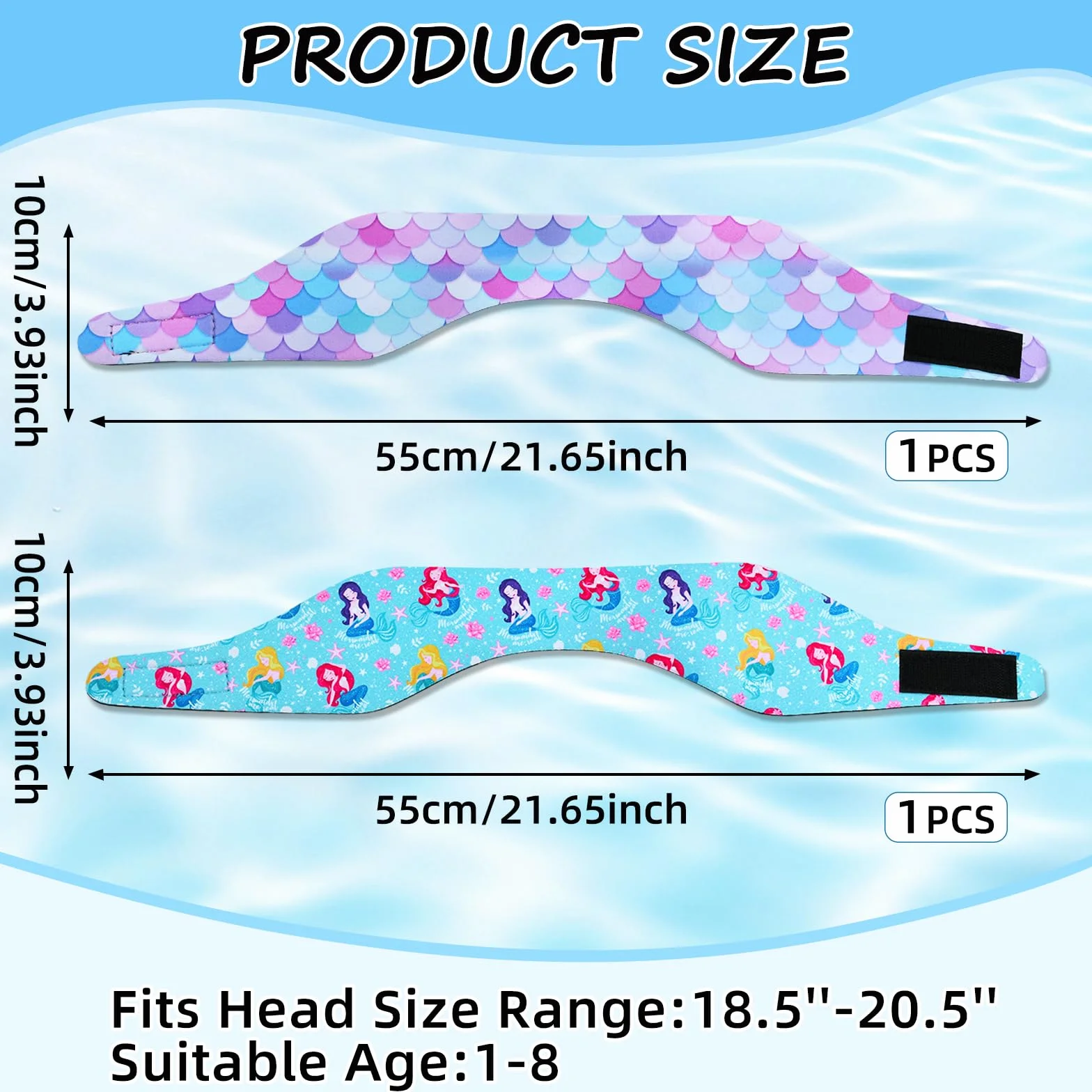 Diadema de Natación Impermeable Ajustable para Niños 2 PCS - Cinta para Nadar Surfear Ducharse