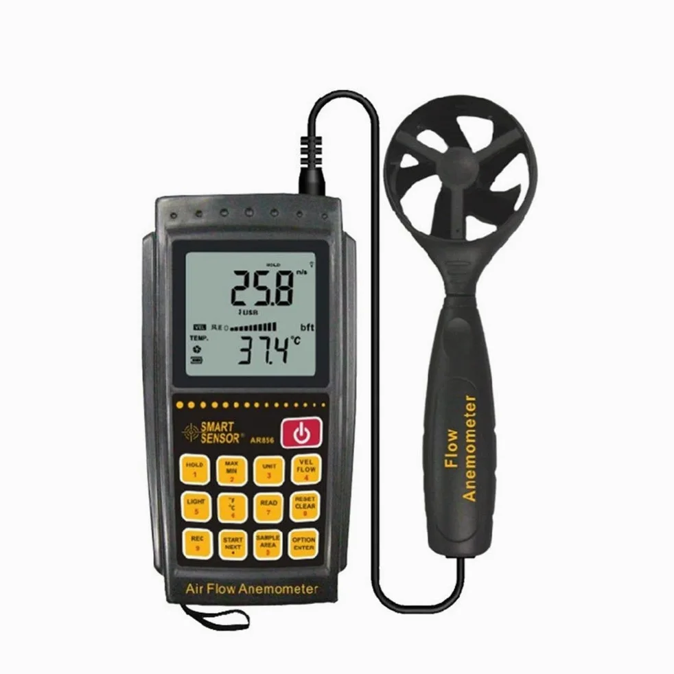 Portátil Digital de Alta Precisión Velocidad del Viento del anemómetro de Flujo de Aire Digital Mwter con retroiluminación de LCD for medir la Velocidad del Viento, Temperatura AR856