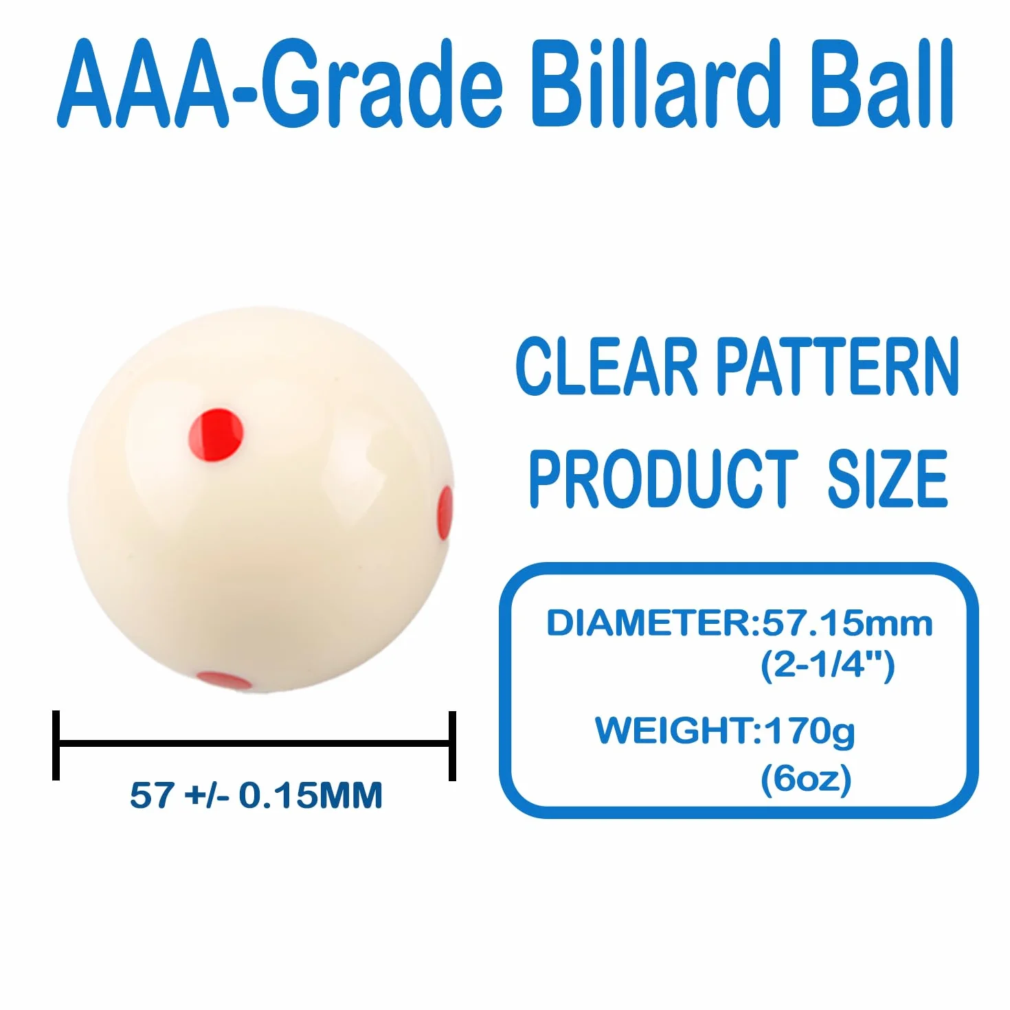 Billiards Cue Ball 6 Red Dots 2-1/4" with Black PU Case Practice Training