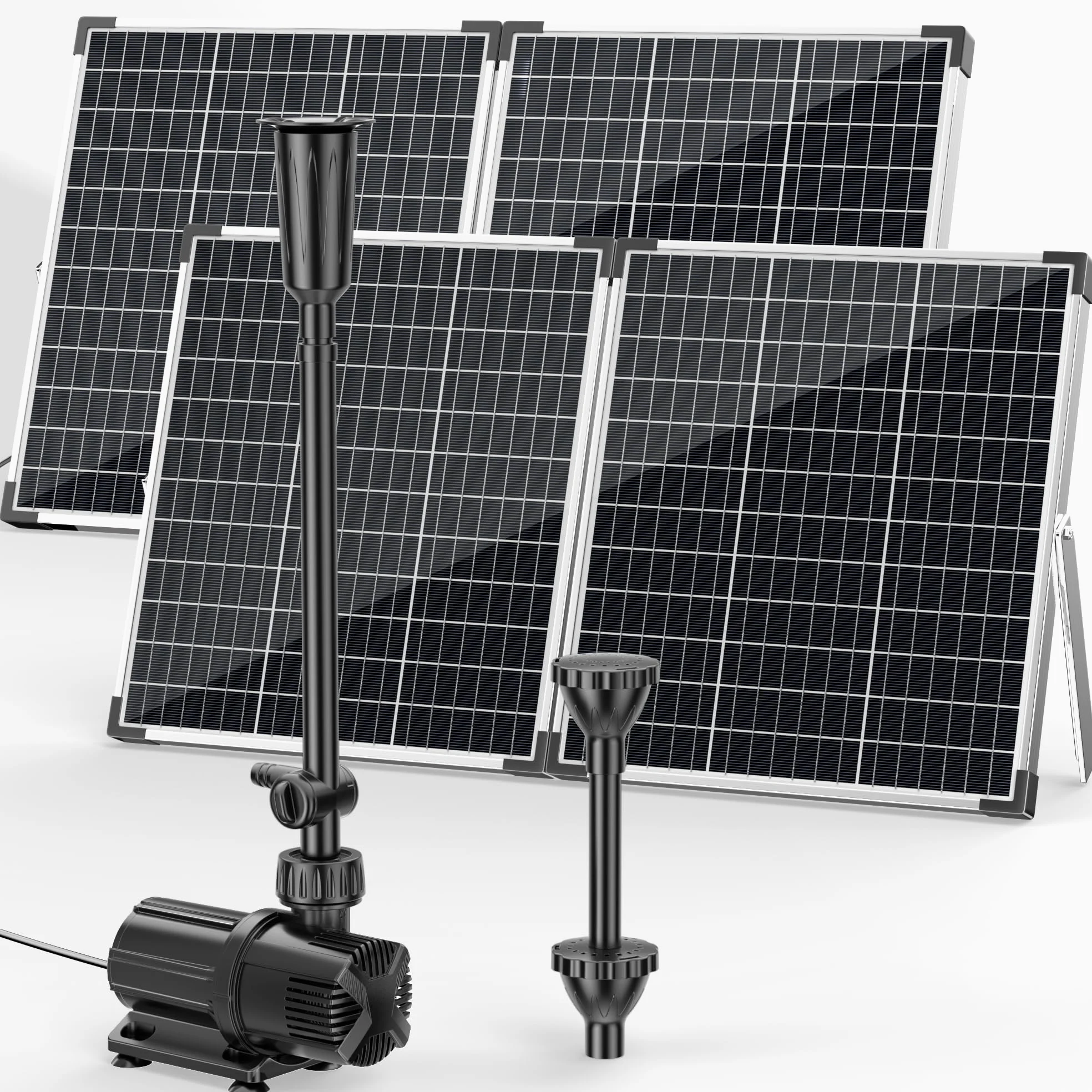 POPOSOAP Bomba solar para estanque de 120 W, 6000 l/h, para estanques de jardín, jardín acuático | Fuente solar con flujo ajustable, bomba de agua CC, paneles solares dobles, 3 boquillas de pulverización