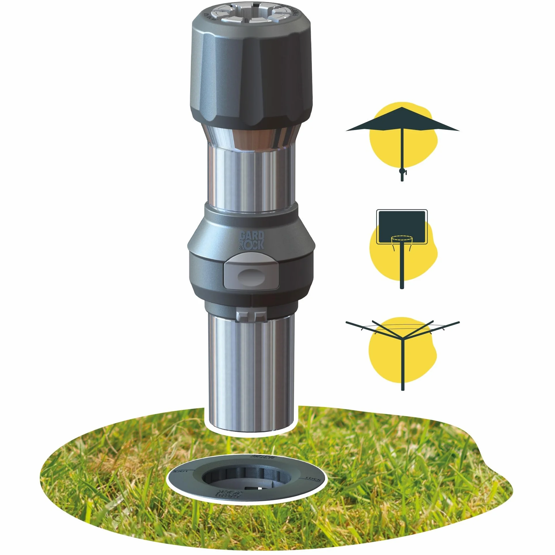 GARD & ROCK - PIE DE SOMBRILLA Recta, en Aluminio - Multi-Aplicaciones, para enganchar en Las Bases de Anclaje - Quick Fixation System - ¡Monte, MUEVA SU Equipo SEGUN Sus Deseos!