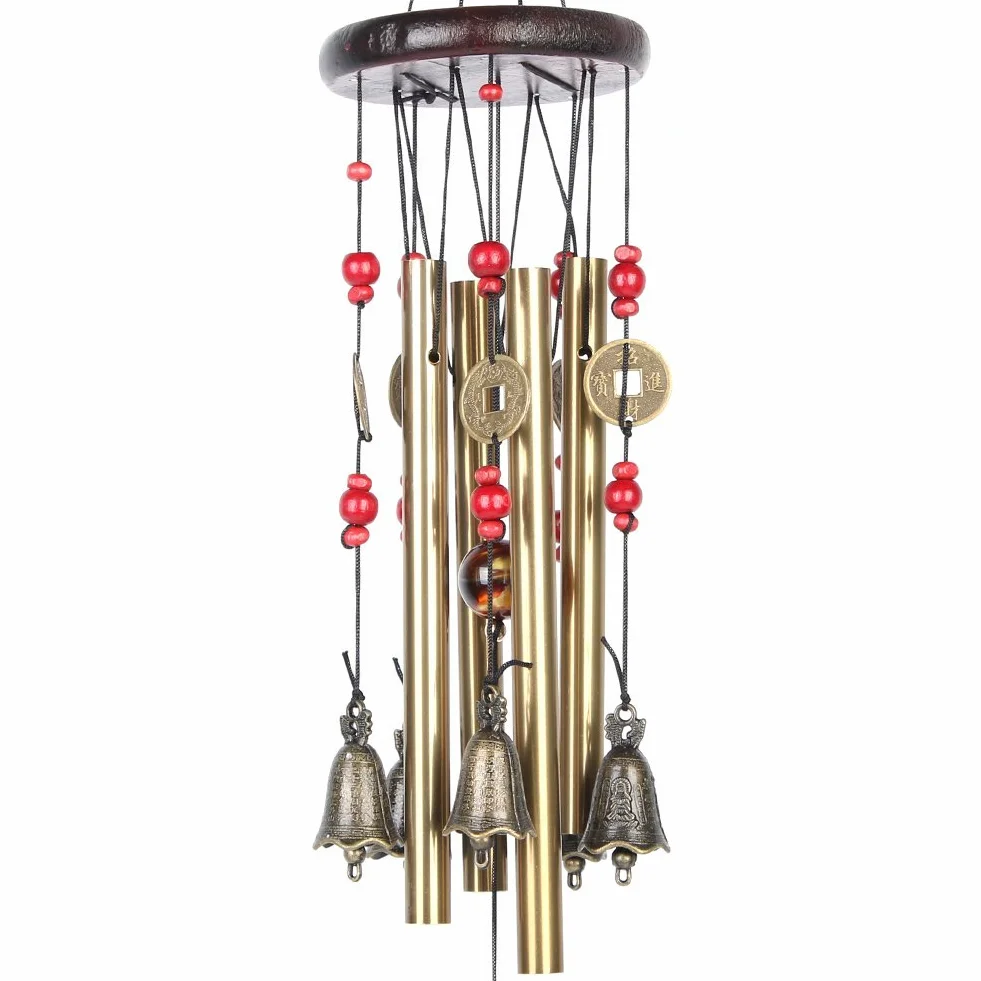 Chino Tradicional increíble 4 Tubos 5 Campanas jardín de Bronce jardinería al Aire Libre Viento carillones 60 cm