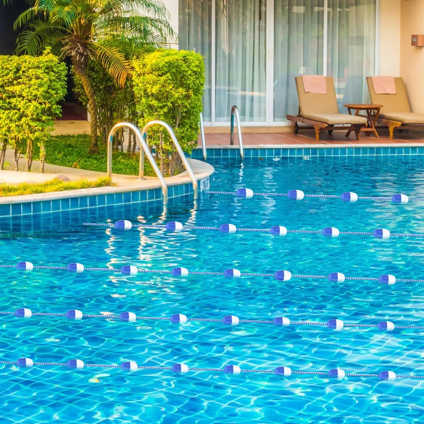 Cuerda Divisoria de Seguridad para Piscina 5m con 11 Boyas Flotantes - Separador de Carriles de Nailon con Ganchos para Zonas Peligrosas o Entrenamiento