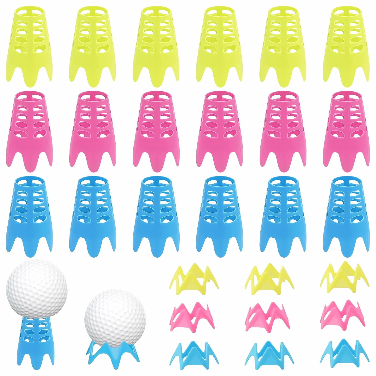 Tees Simulador Golf 27 Piezas, Tees de Golf de Plástico Ajustables en Altura, 2 Tamaños (18 Grandes + 9 Pequeños)