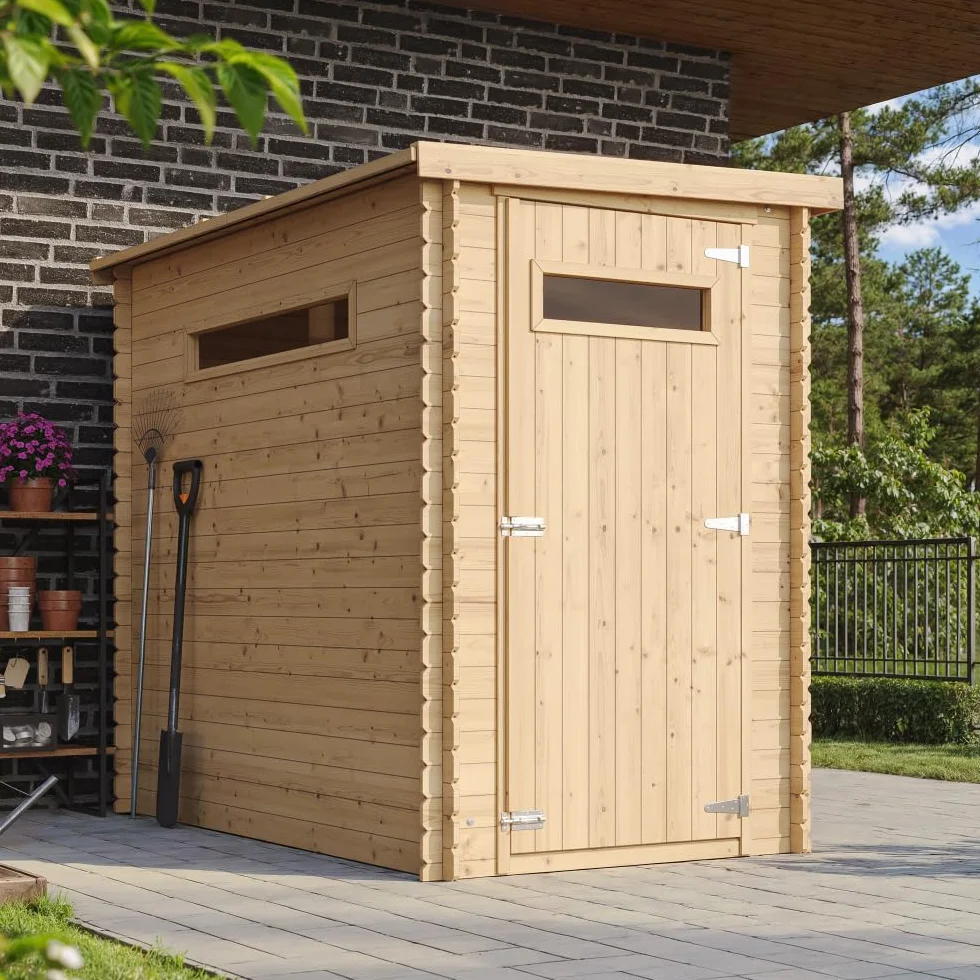 Casa de Almacenamiento jardín 144x239x198 cm/2.63m2 - Cobertizo de Madera pequeño - Techo, Ventana- TIMBELA M306A+M306G - con Suelo TRATADO