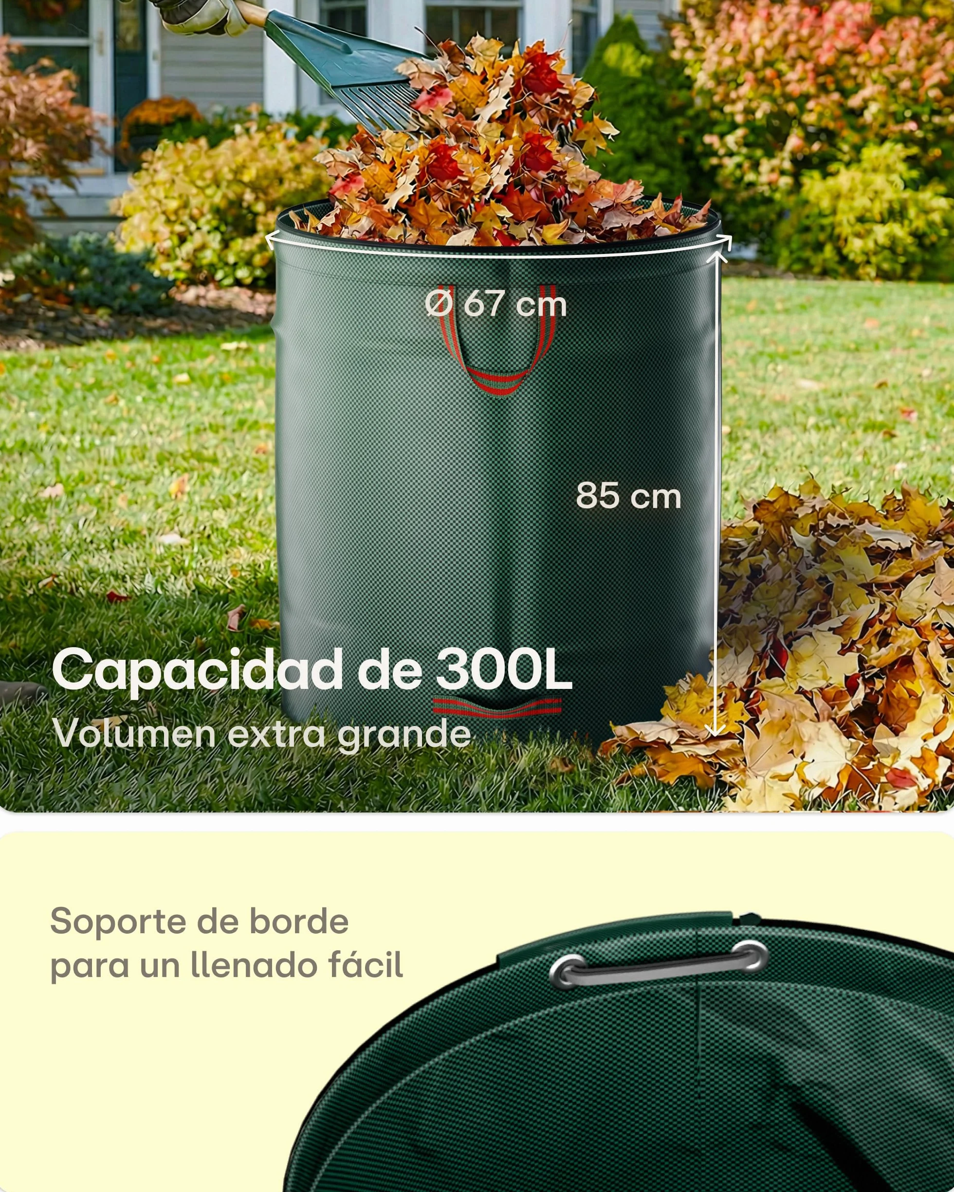 Praknu 3 Bolsa Jardin 300 L - Bolsa Basura Jardin Con 4 Asas Resistentes - Estable - Plegable - Reutilizable - Robusto Polipropileno