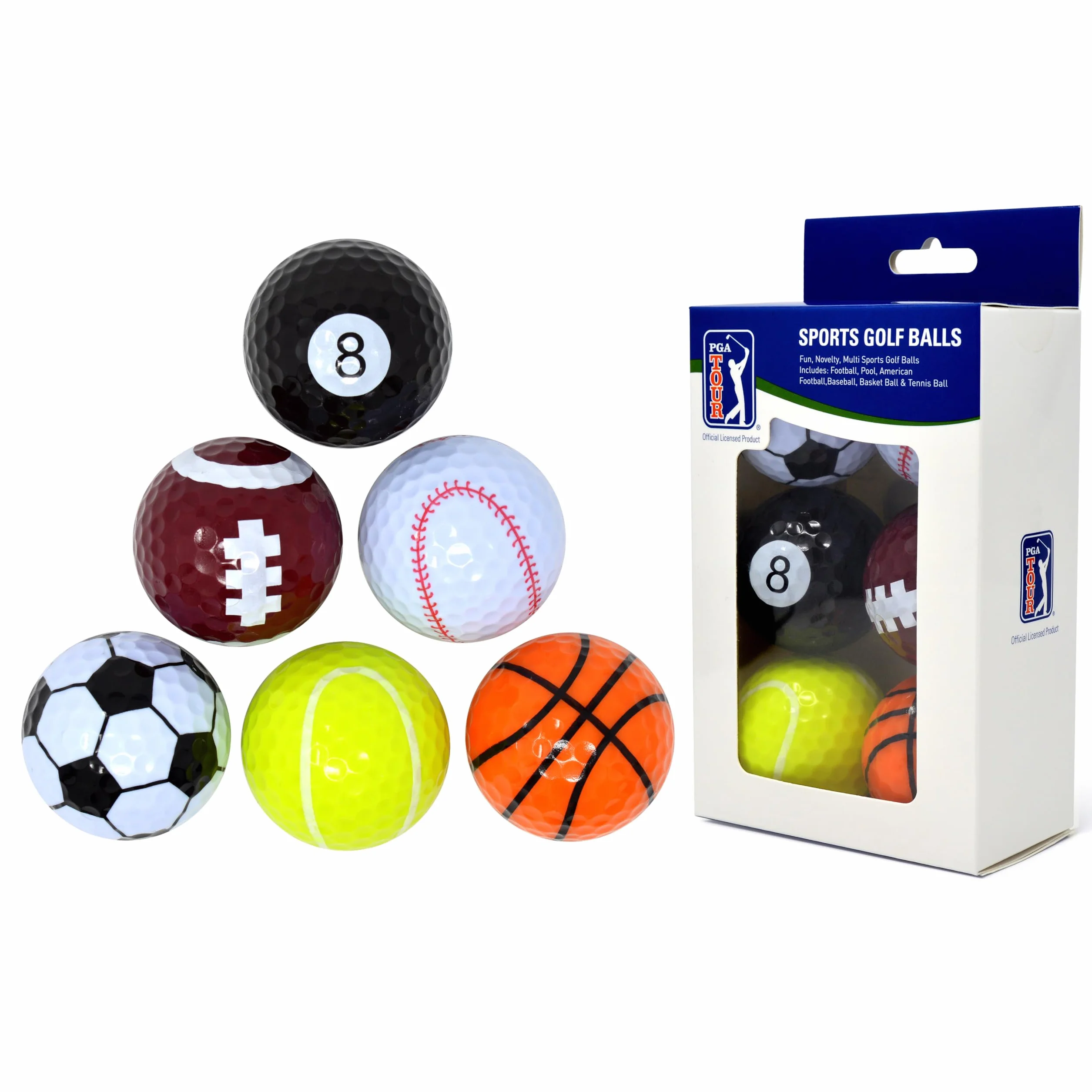 PGA Tour Fun Sport Golf Balls Set of 6 Multicolor
