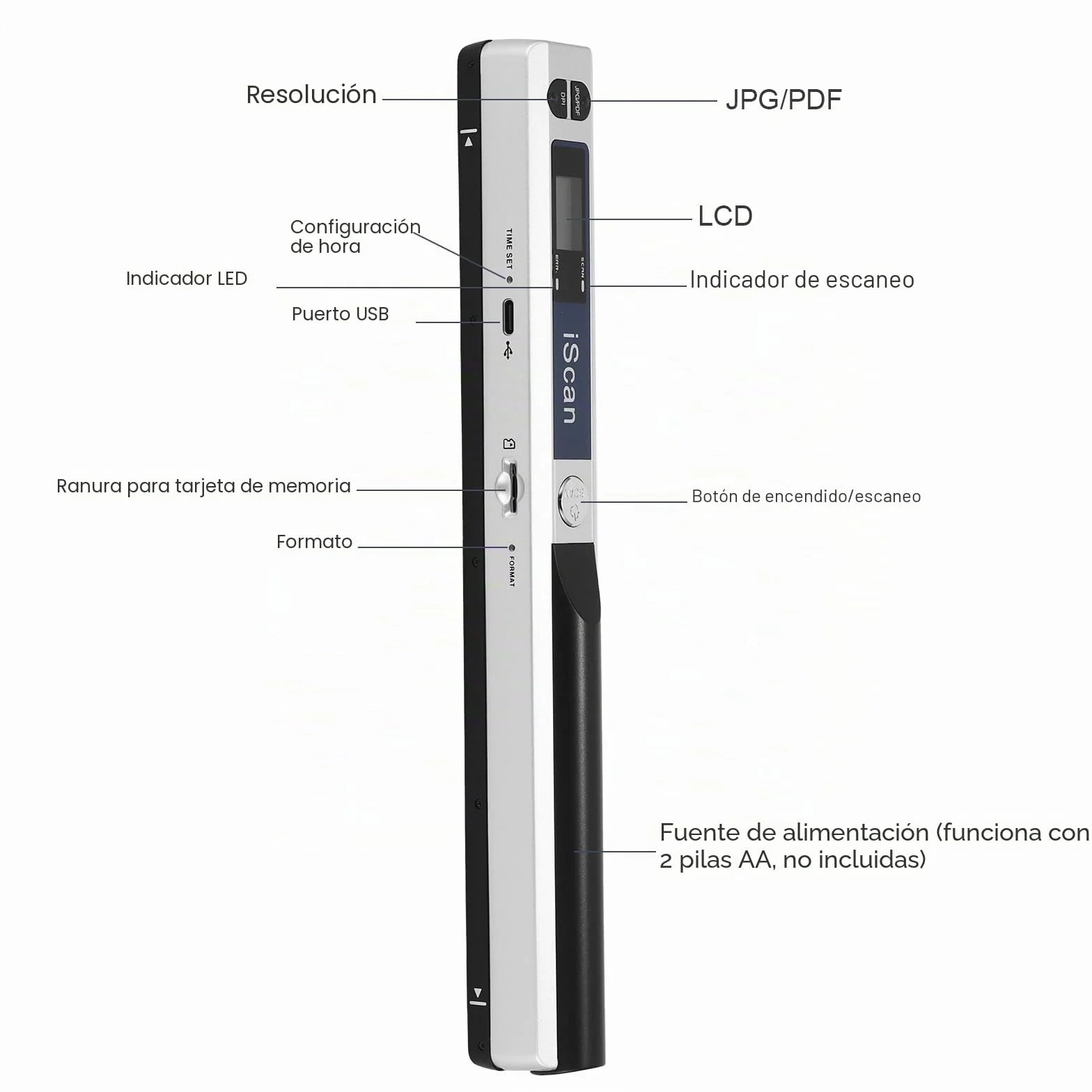 Escáner portátil de documentos 900DPI USB A4 color JPG PDF