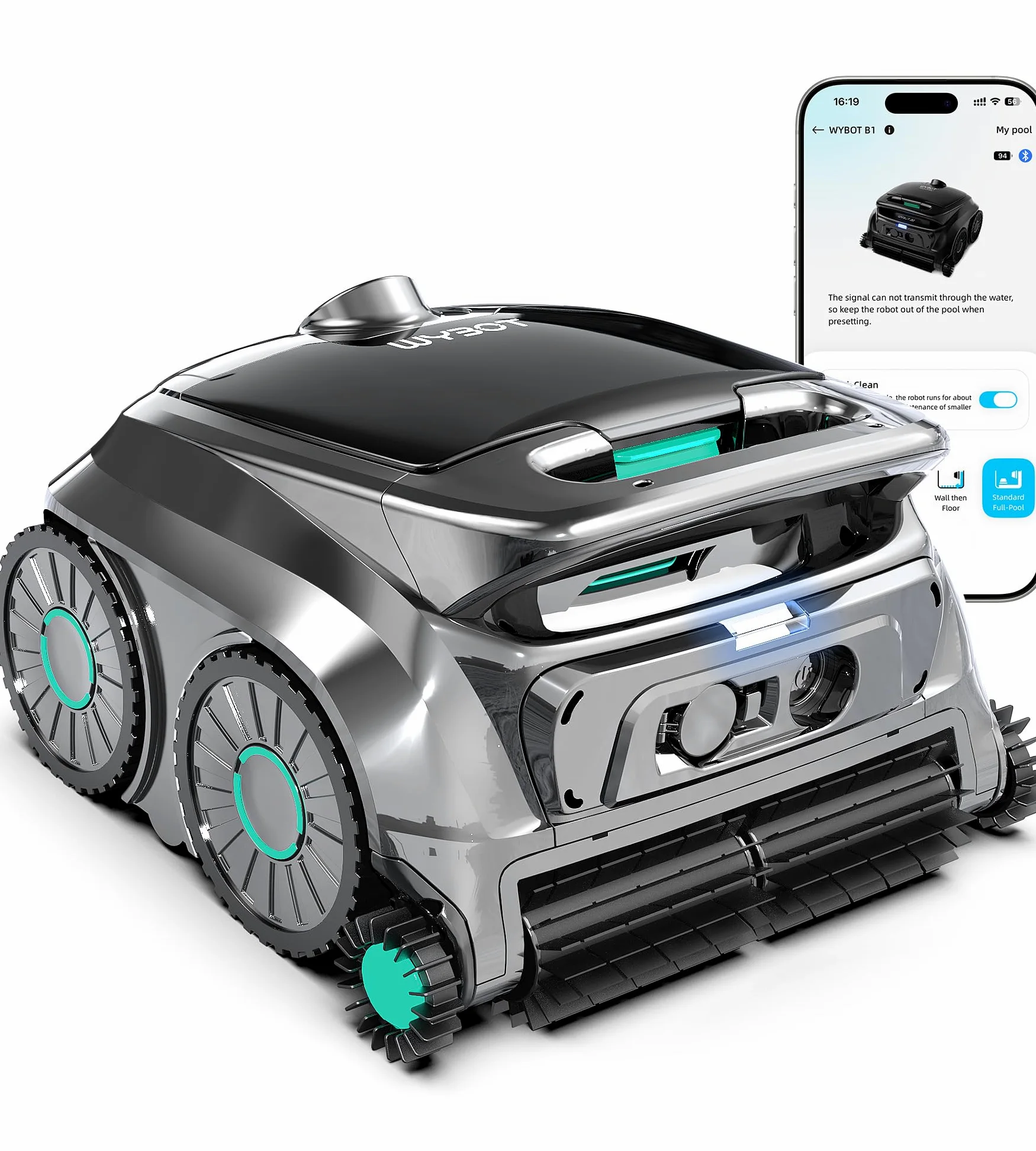 WYBOT OS600 Robot Piscina Limpiafondos, Inalámbrico, 120 Min Autonomía, Limpia Fondo Y Paredes, Navegación Inteligente, para Piscinas Enterradas Y sobre Suelo,Verde Claro Brumoso