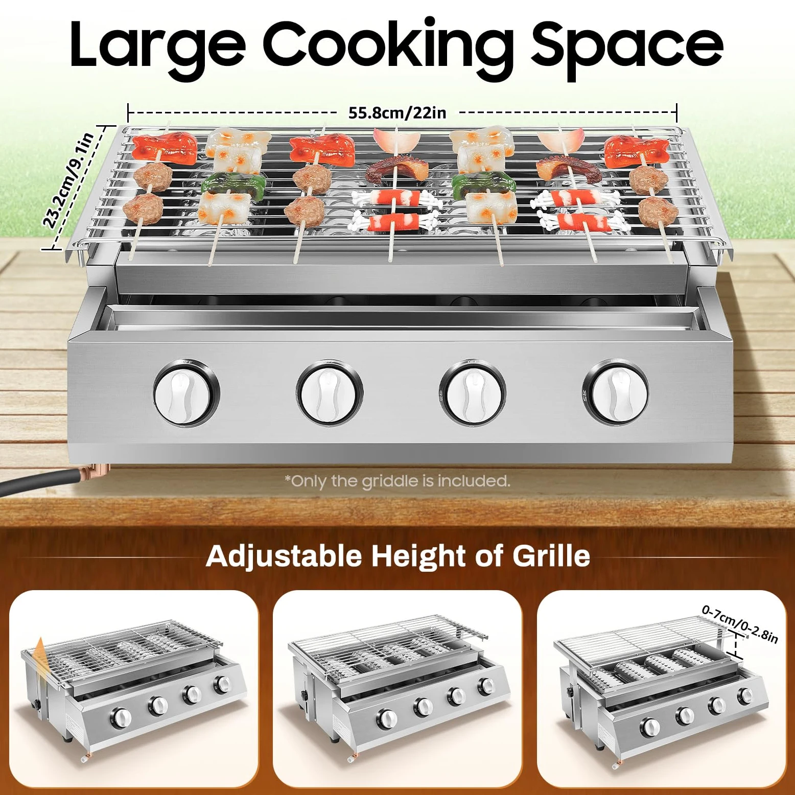 Barbacoa de gas 4 quemadores de acero inoxidable GLP Gas Plancha BBQ Barbacoa de mesa para picnic 58 x 40 x 20 cm