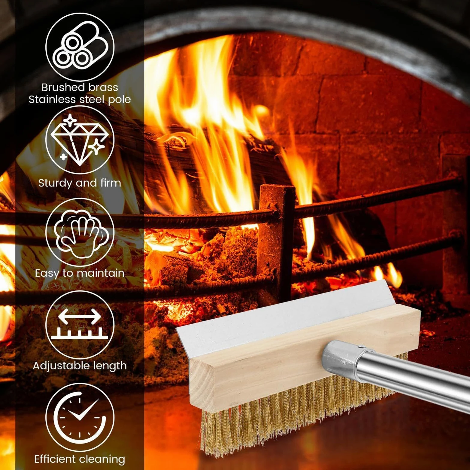 Cepillo para Piedra de Pizza Herramienta de Limpieza Barbacoa Parrilla | Cepillo De Limpieza Para Horno De Pizza De 149 Cm Para Comercial, Exterior, Hogar, Barbacoa