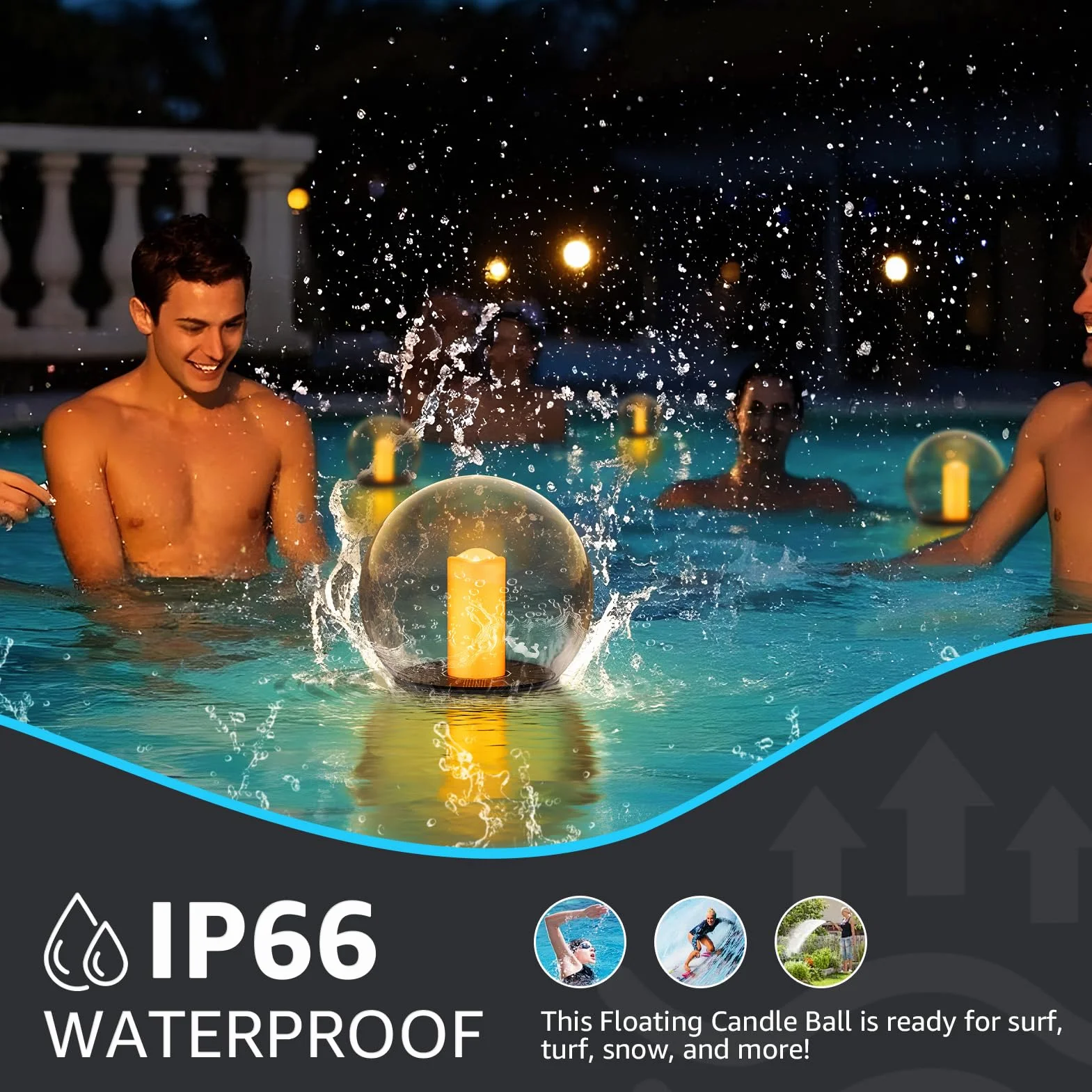 Luces solares flotantes para piscina, con energía solar, velas flotantes, luces de llama parpadeante, para exteriores, impermeables, IP66, para estanque, jardín, fiesta, piscina, decoración, paquete