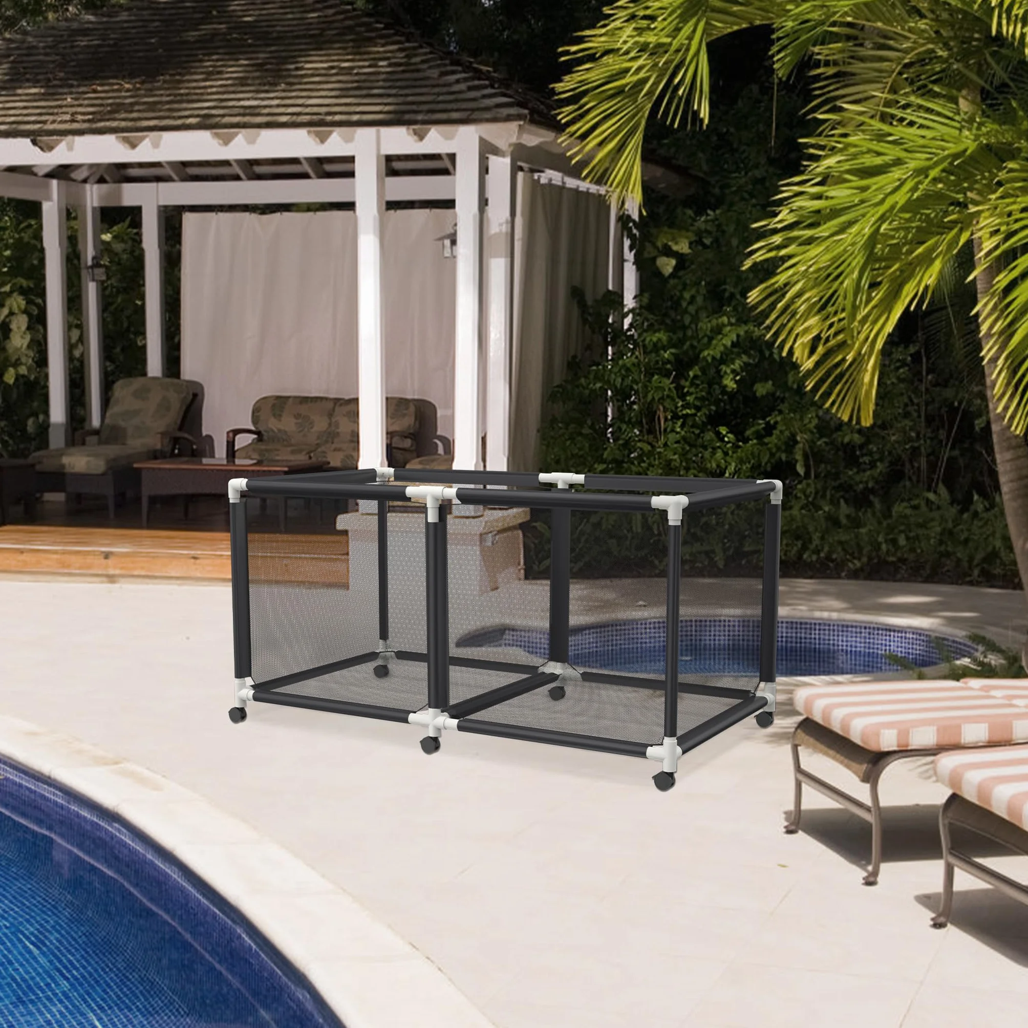 AufuN Caja de almacenamiento para piscinas, contenedores de almacenamiento de piscina, organizador de almacenamiento de flotador para fideos, juguetes, nadadores, toallas, organizador de red para