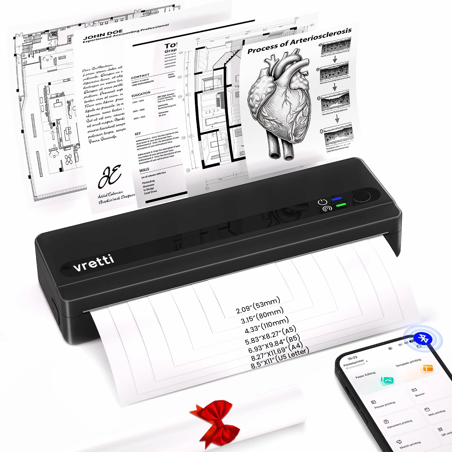 vretti PB821 Impresora térmica portátil A4 Bluetooth Android iOS