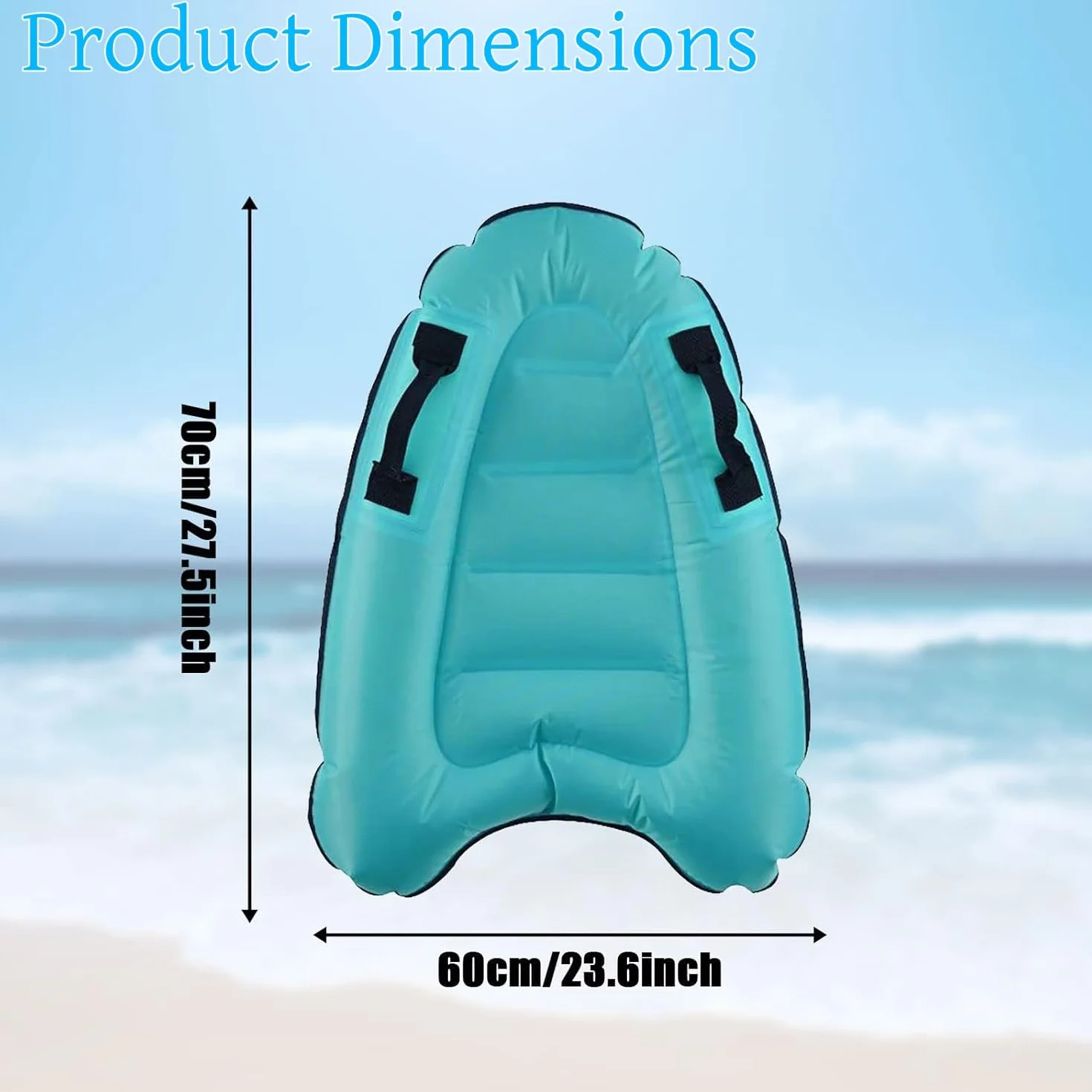 Bodyboard Inflable Portátil Ligero, Tabla de Surf Flotante con Asas, 80 x 60cm