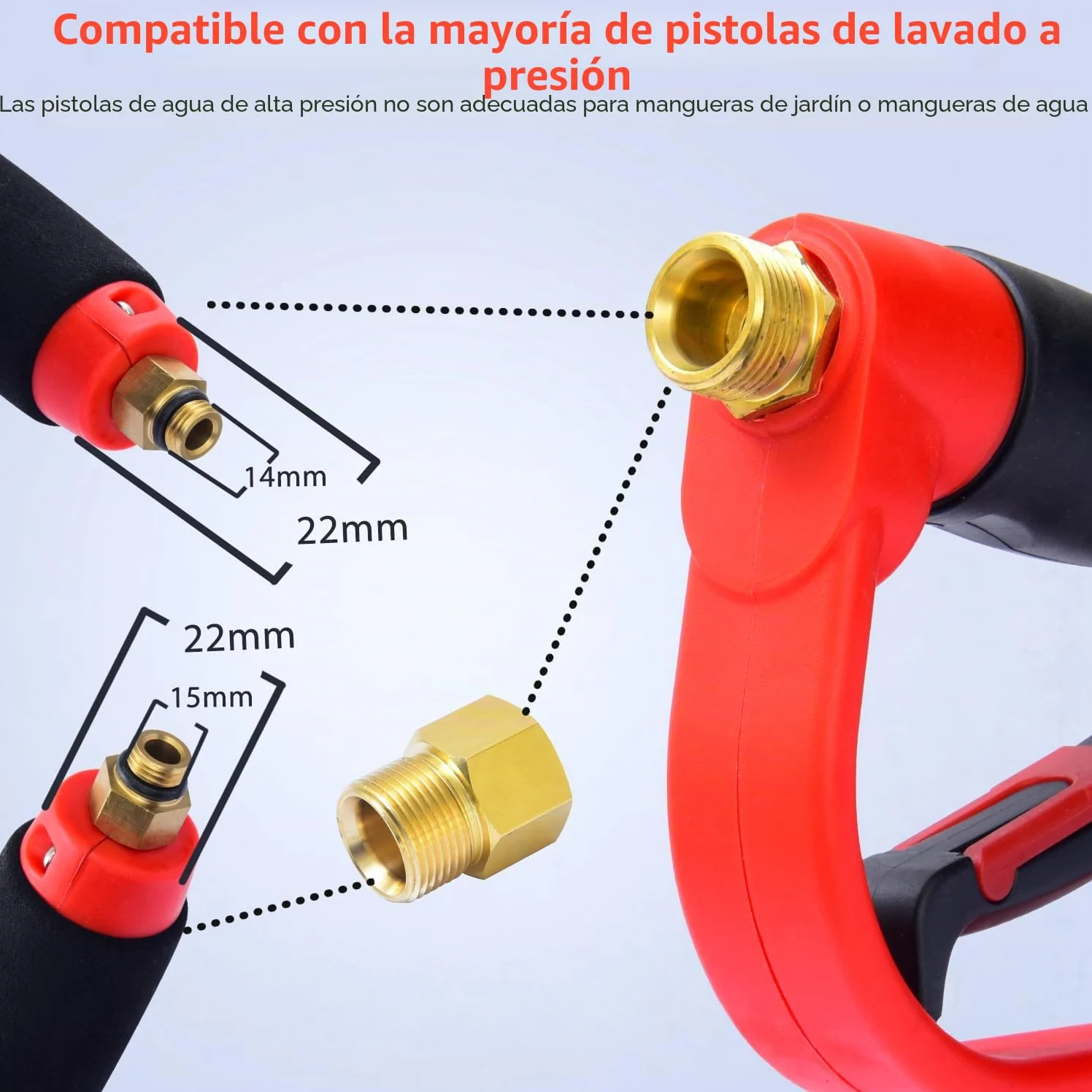 Pistola de Agua De Alta Presión con 5 Boquillas de Pulverización,Conexión Rápido Y Adaptador de 1/4 ",M22-14 Mm Kit de Limpieza de Pistola Rociadora para Lavado de Coches, Riego de Jardines