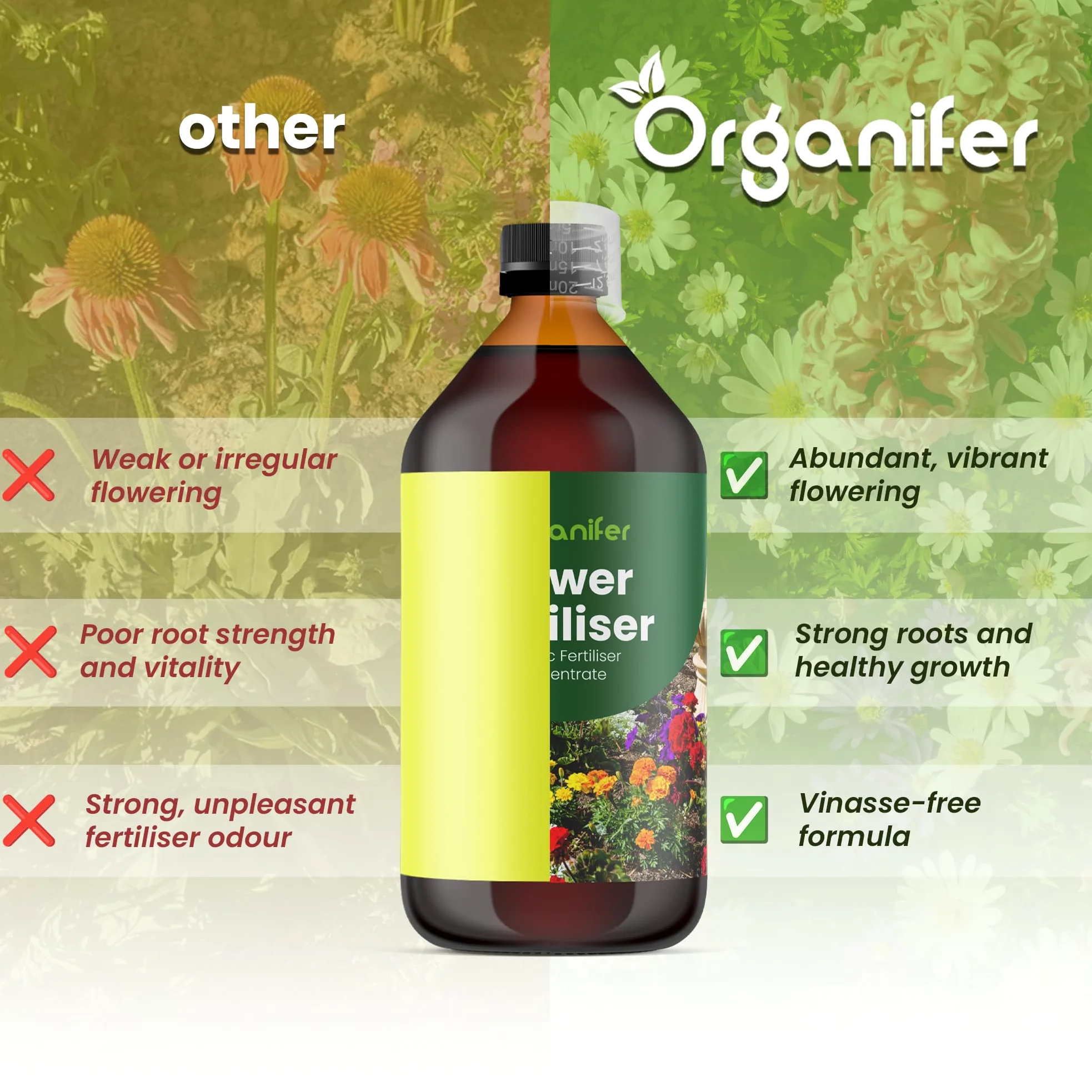 Fertilizante Líquido - 5x1L - Para Flores - NPK 3-4-3 | Plantas Fuertes Y Floración Abundante - Organifer