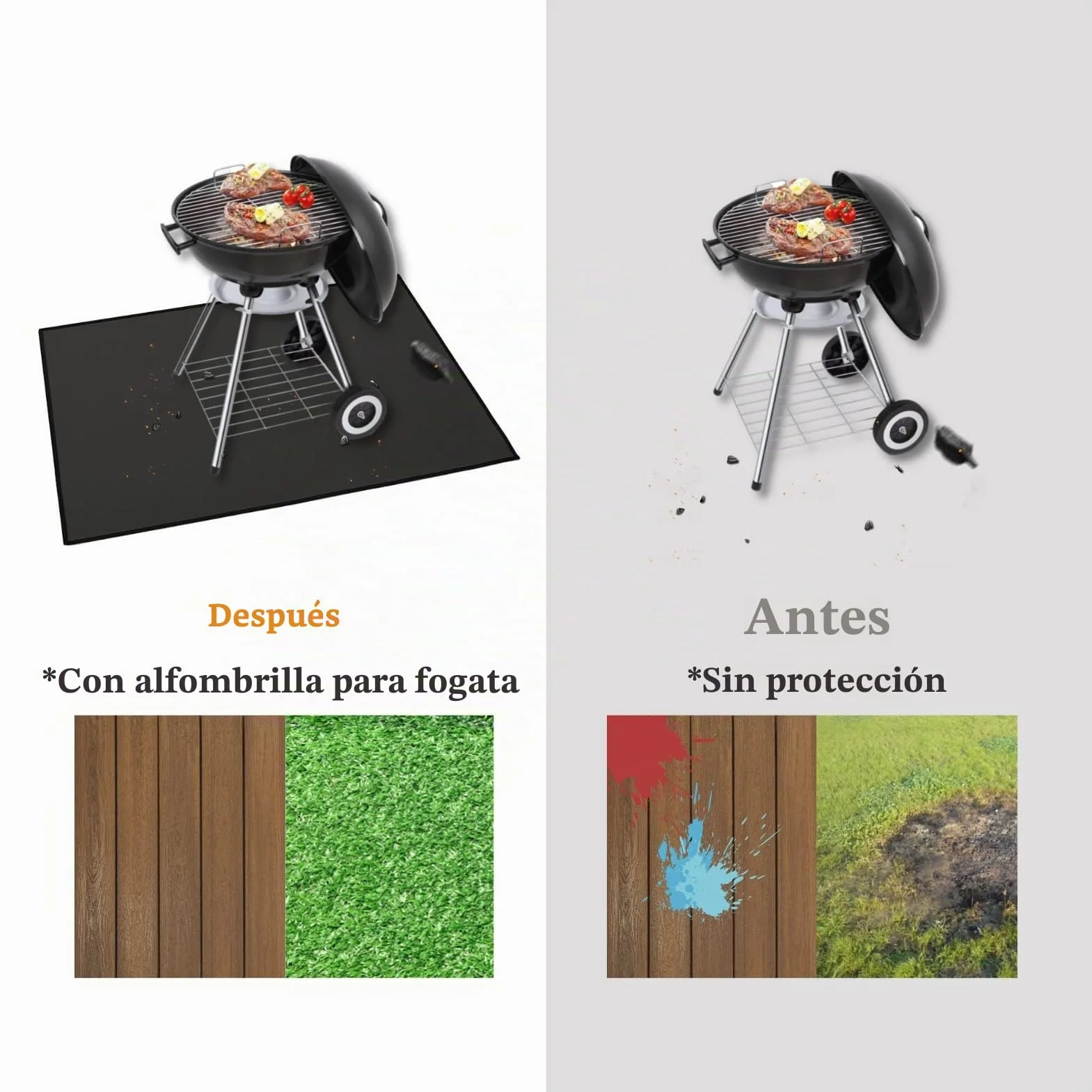 Alfombrilla de parrilla para exteriores, 150 x 102 cm, impermeable, resistente al aceite, soporte ignífugo, doble cara, reutilizable, cuadrada, negro