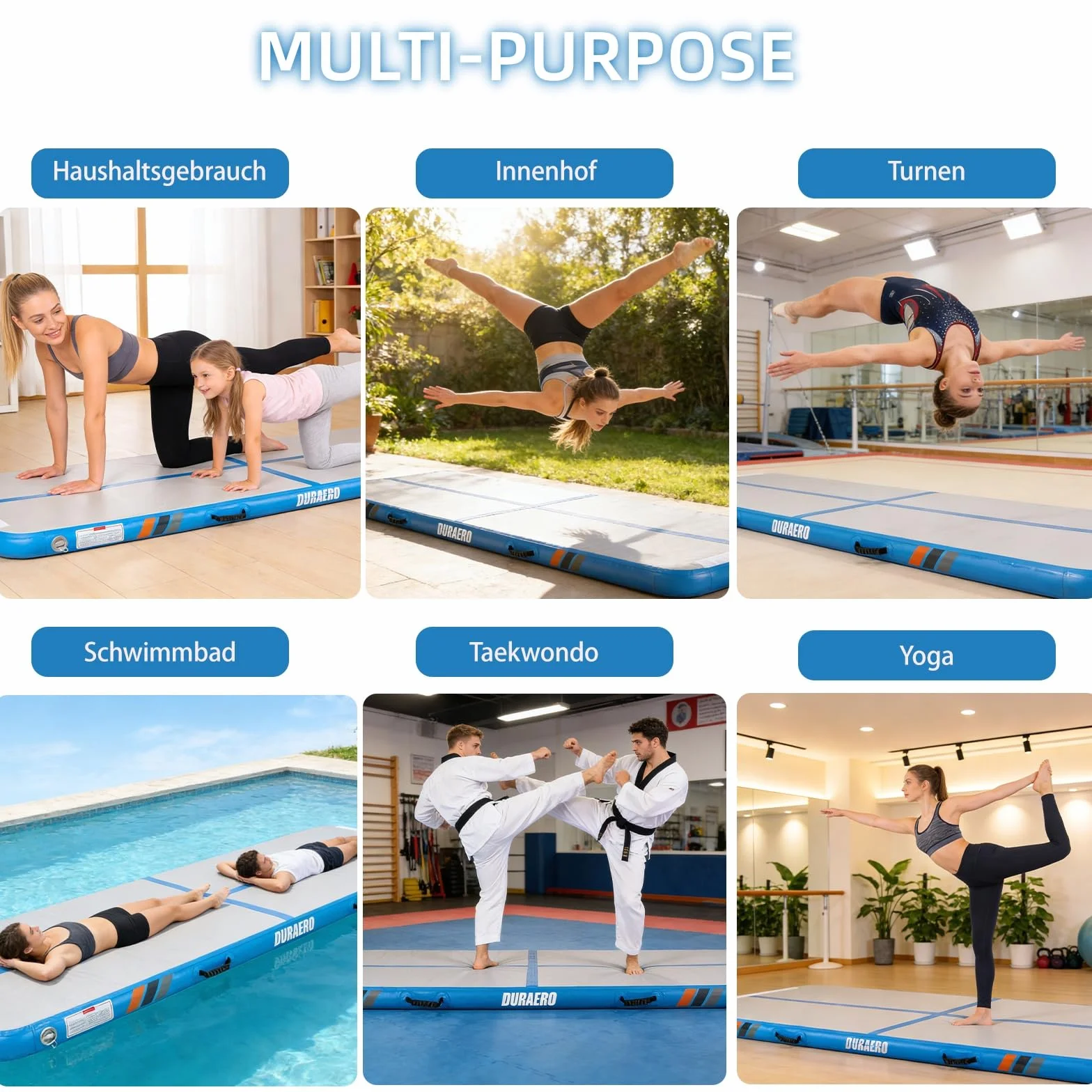 Esterilla de gimnasia inflable rectangular 3m 4m 10cm grosor con bomba para acrobacias yoga entrenamiento
