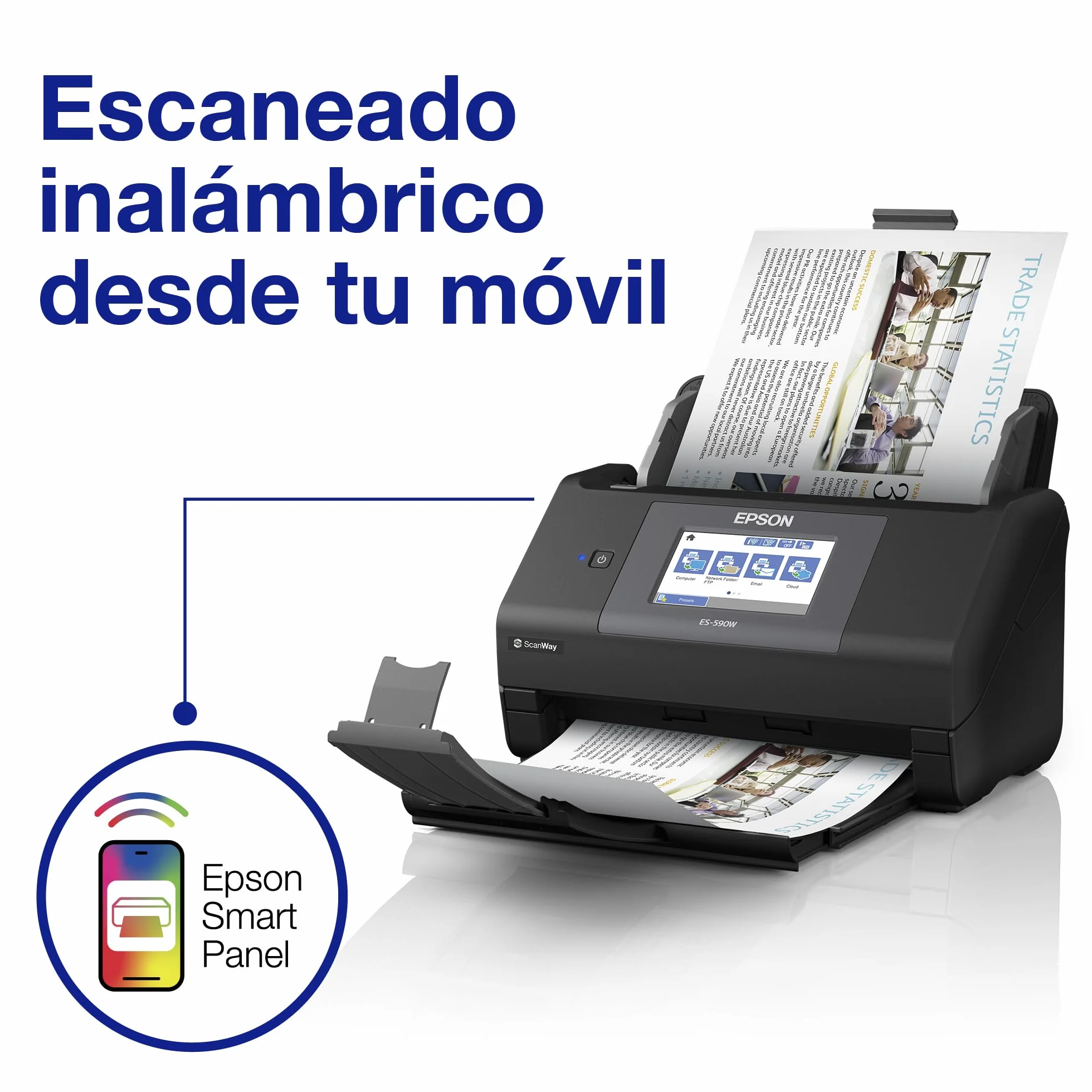 Epson Workforce ES-590W Escáner Wi-Fi 45 ppm 90 ipm Alimentador Automático 100 Hojas Pantalla Táctil 10,9 cm Color A4