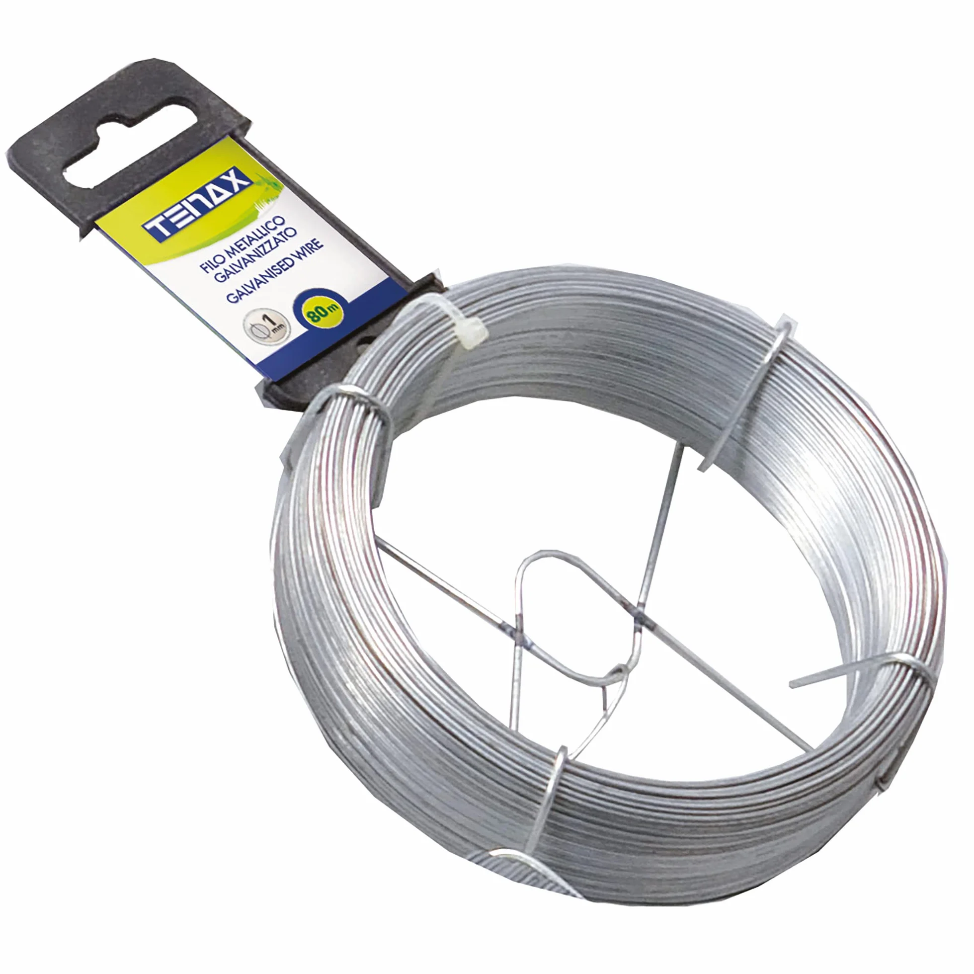 TENAX Hilo Metálico Galvanizado Plata, Longitud 80 m, Diámetro 1 mm