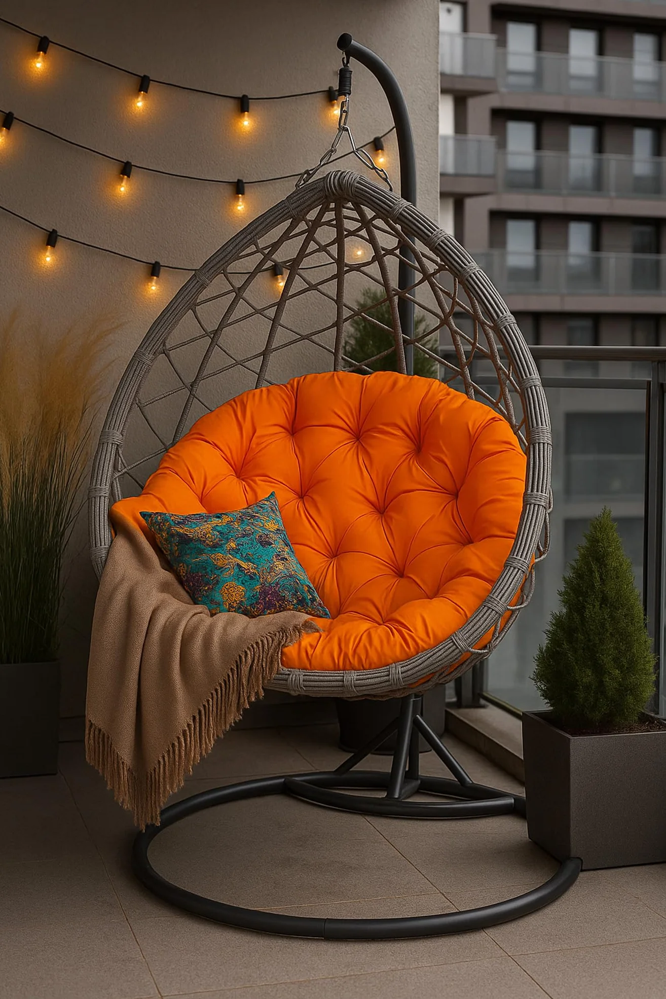 Cojín para sillón colgante, 130 x 100 cm, cojín para cesta colgante, cojín, cesta colgante, cesta de columpio, cojín de respaldo (naranja)