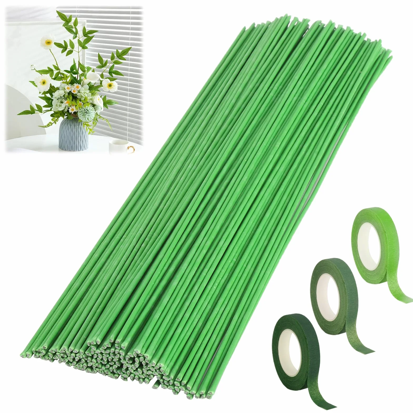 Alambre para flores verde, 150 unidades, 2 mm, 30 cm, alambre verde para floristería, varillas de alambre para manualidades, alambre estable para manualidades, flores, arreglos, ramos de jardín